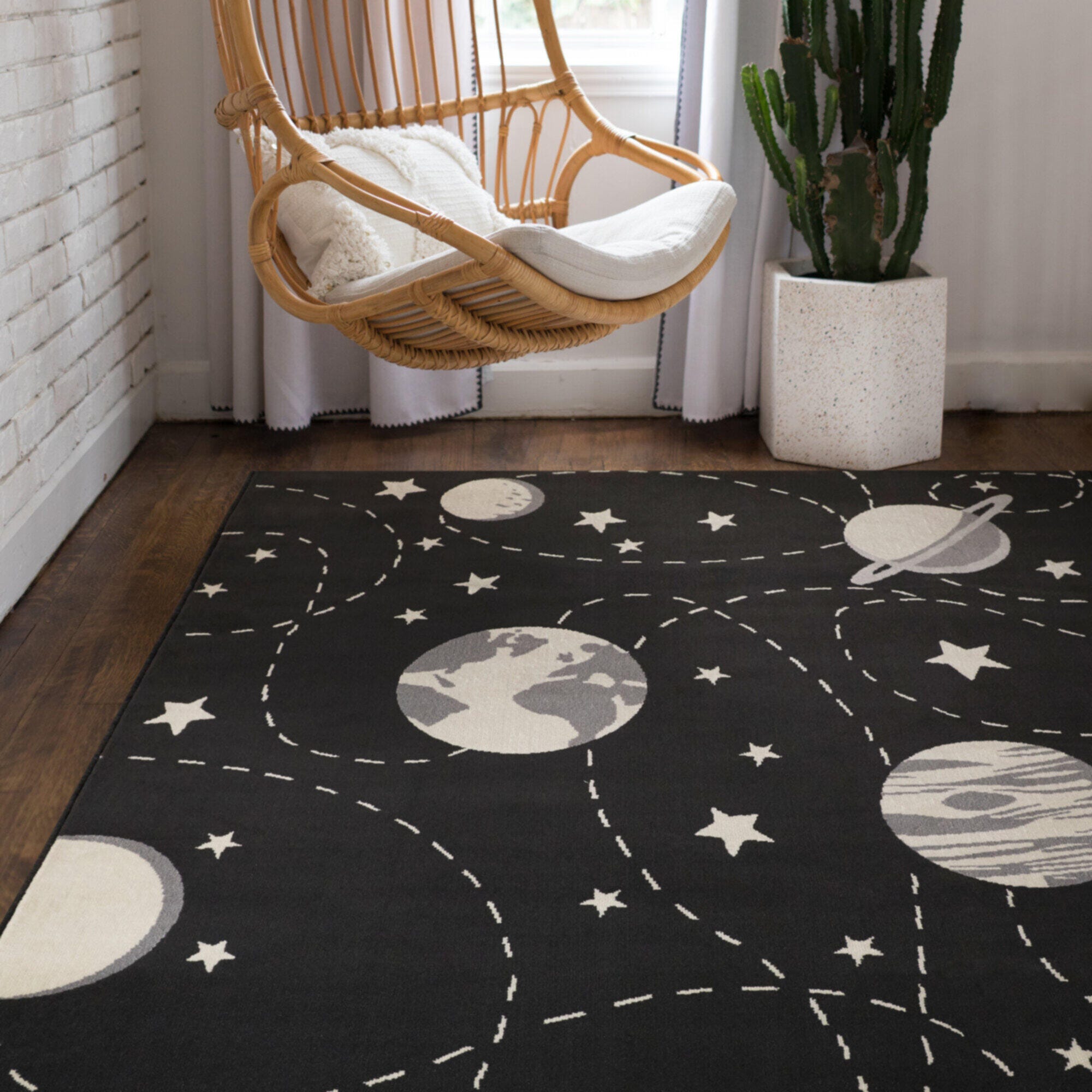 Sullivans Galaxy Orbit Kids 3' 11" x 5' 7" Area Rug, Black, rollover