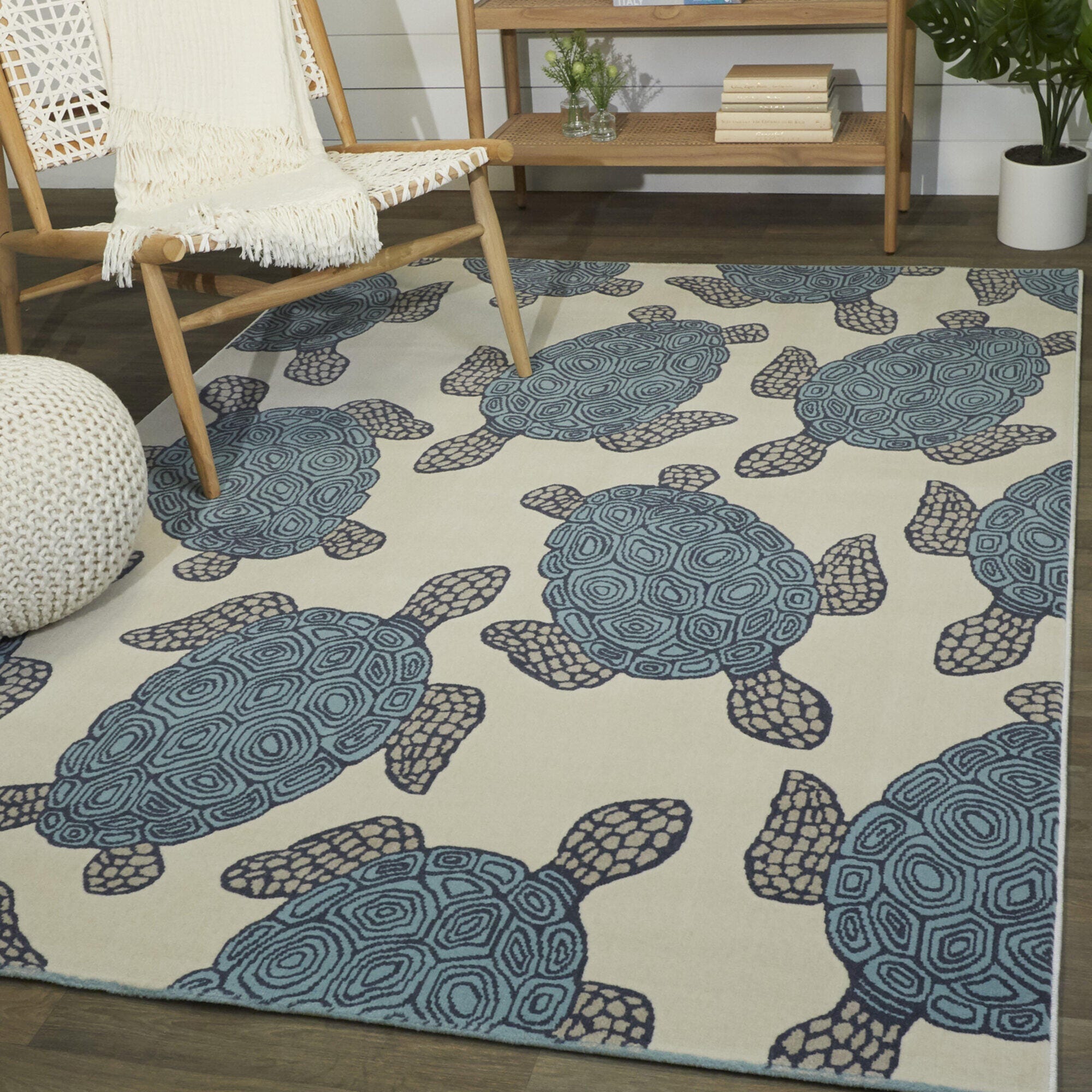 Sullivans Swimming Sea Turtle 7' 10" x 10' Area Rug, Cream, rollover
