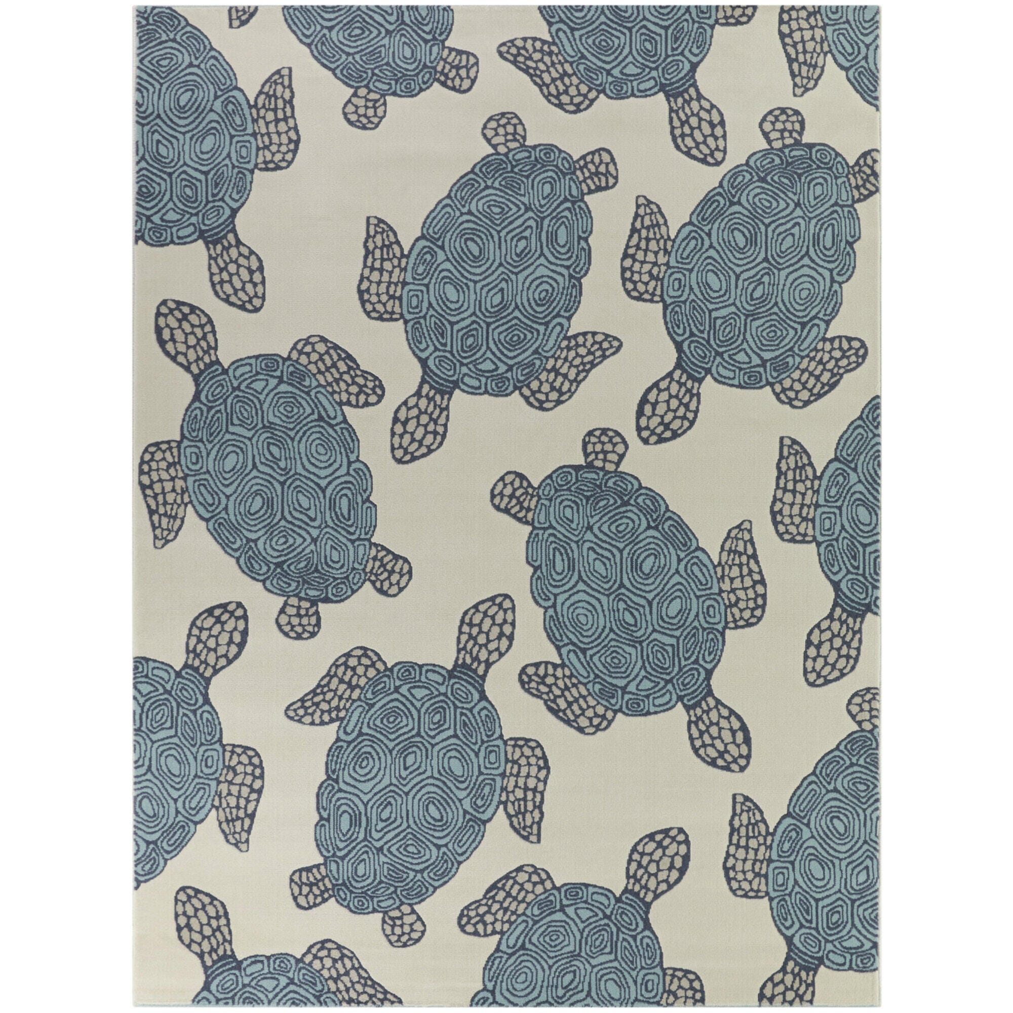 Sullivans Swimming Sea Turtle 5' 3" x 7' Area Rug, Cream, large