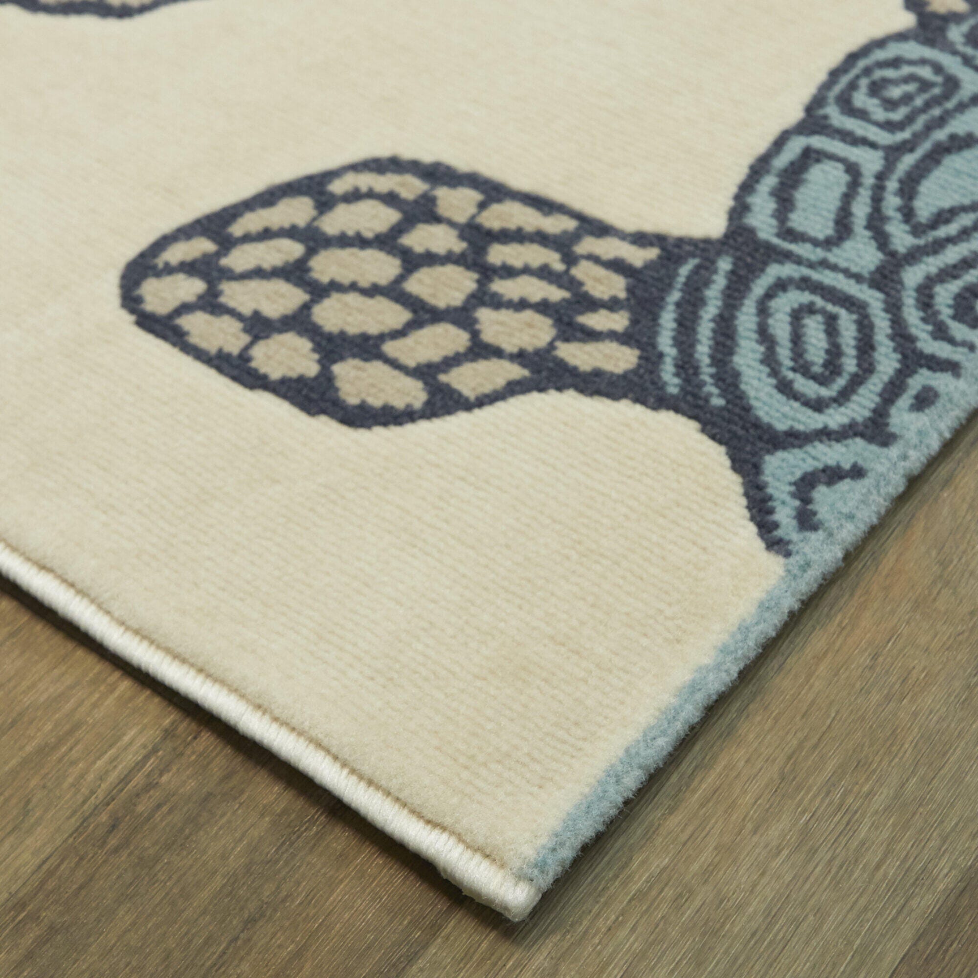 Sullivans Swimming Sea Turtle 5' 3" x 7' Area Rug, Cream, large