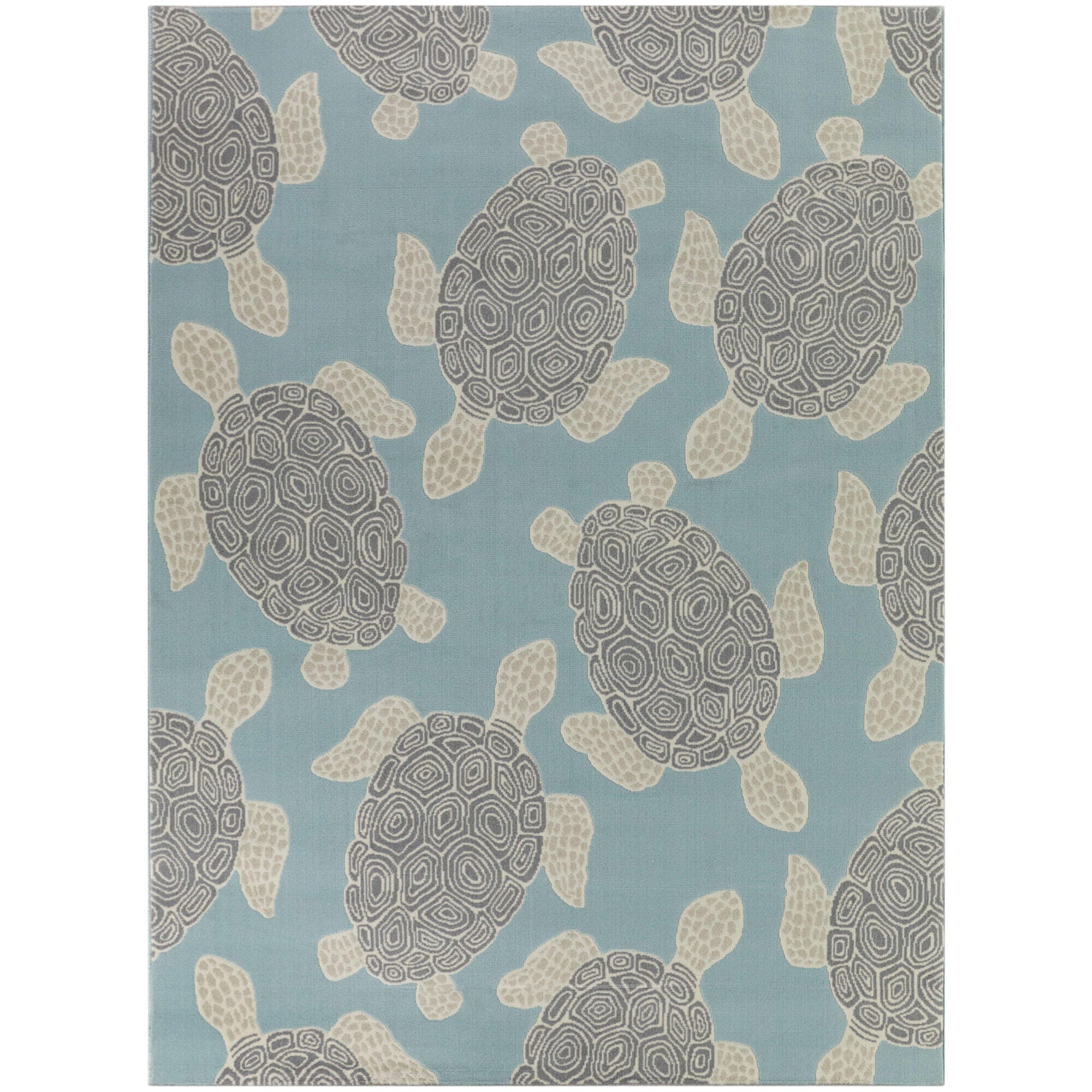 Sullivans Swimming Sea Turtle 5' 3" x 7' Area Rug, Blue, large