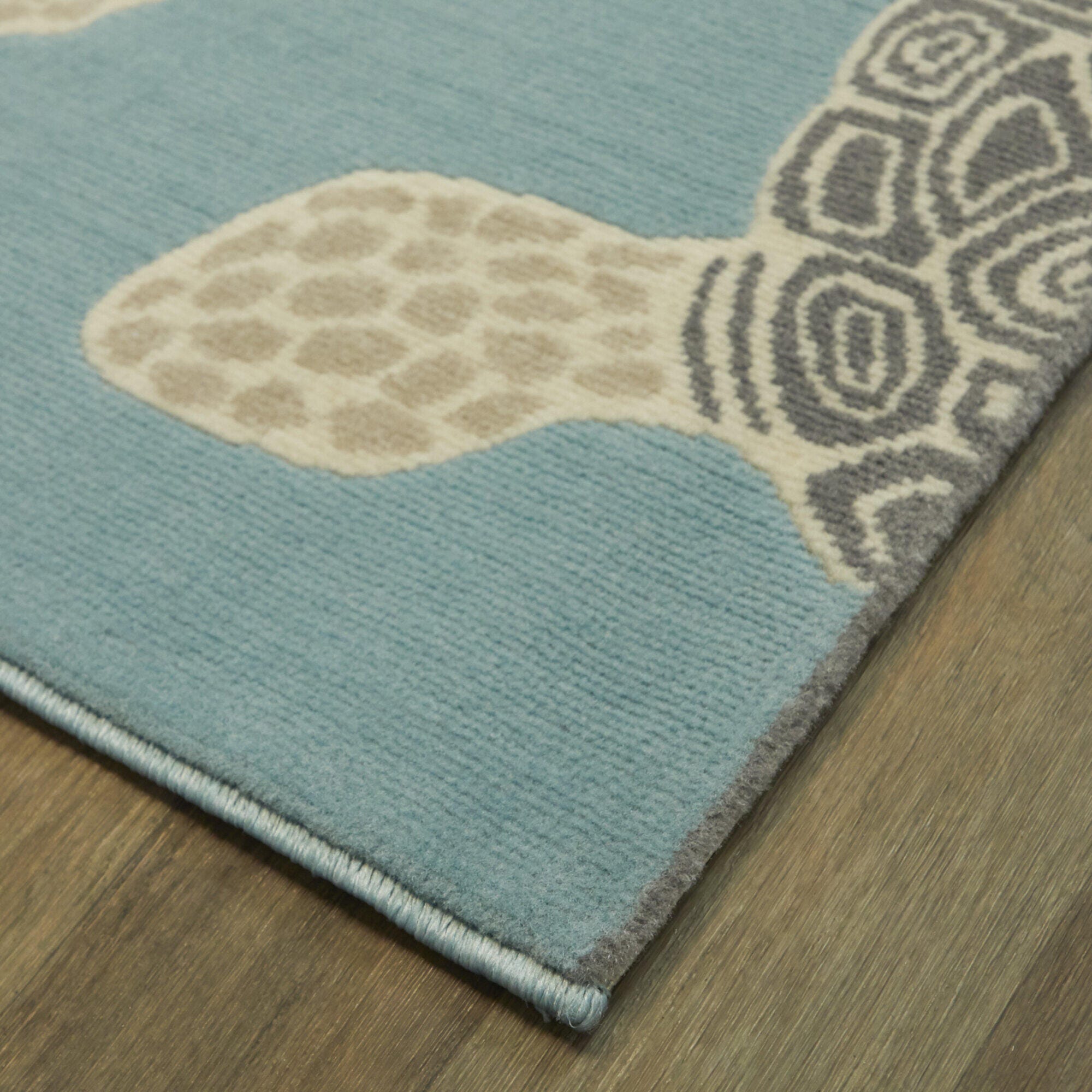 Sullivans Swimming Sea Turtle 7' 10" x 10' Area Rug, Blue, large