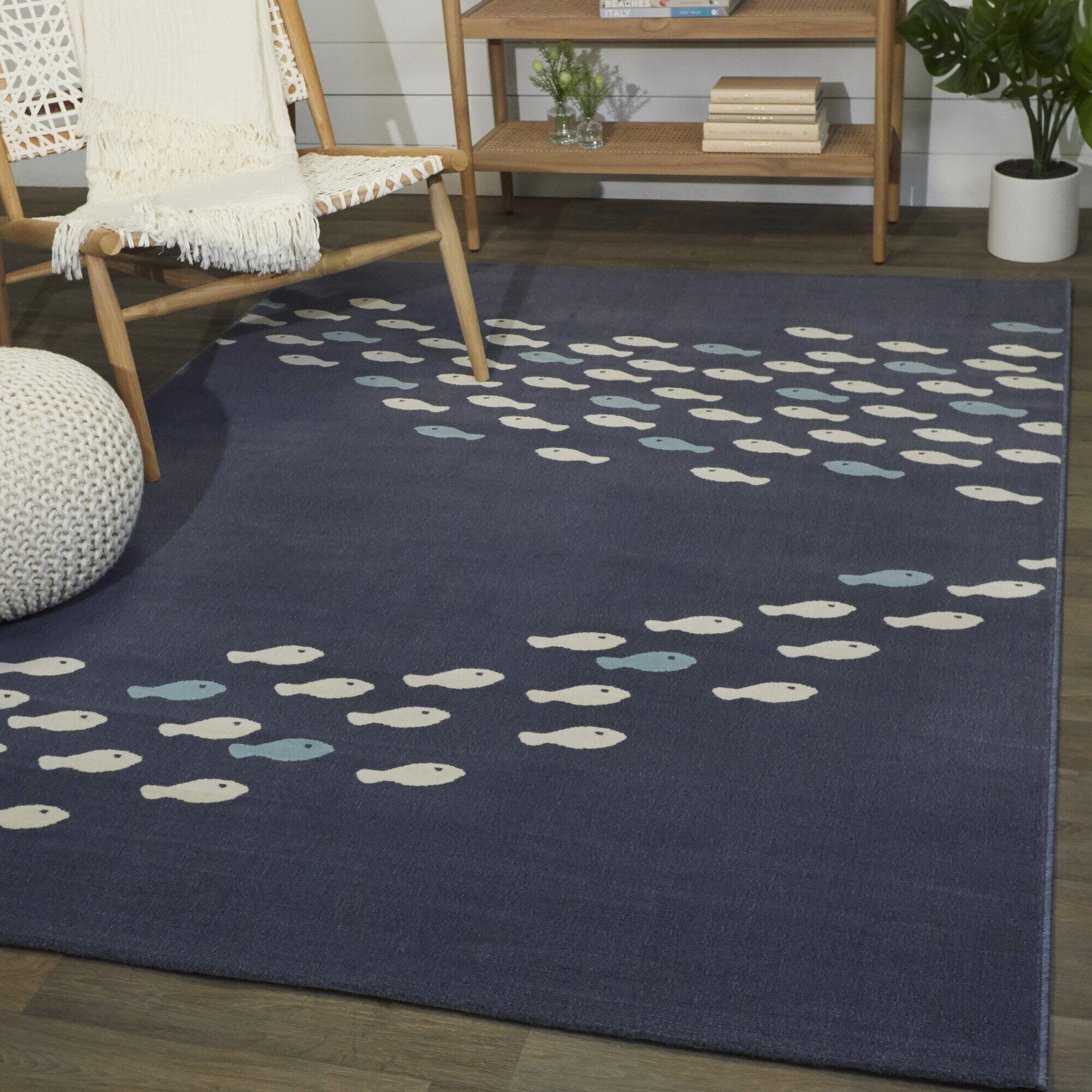 Sullivans Fish School Coastal 5' 3" x 7' Area Rug, Blue, rollover