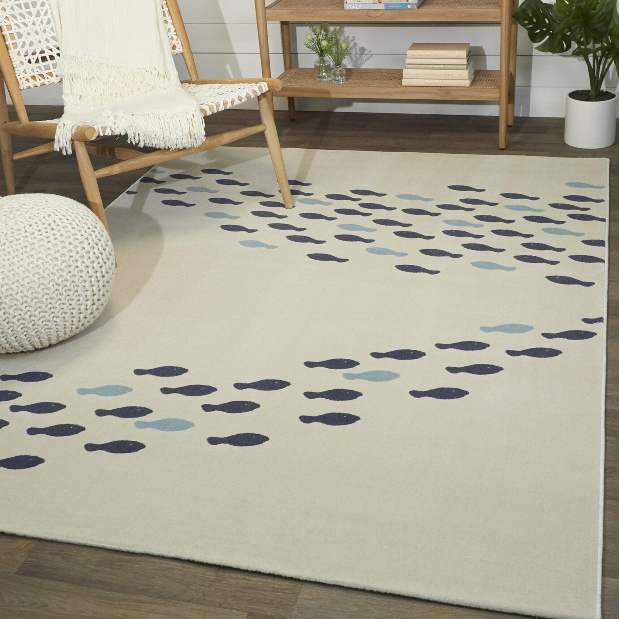 Sullivans Fish School Coastal 5' 3" x 7' Area Rug, Cream, rollover