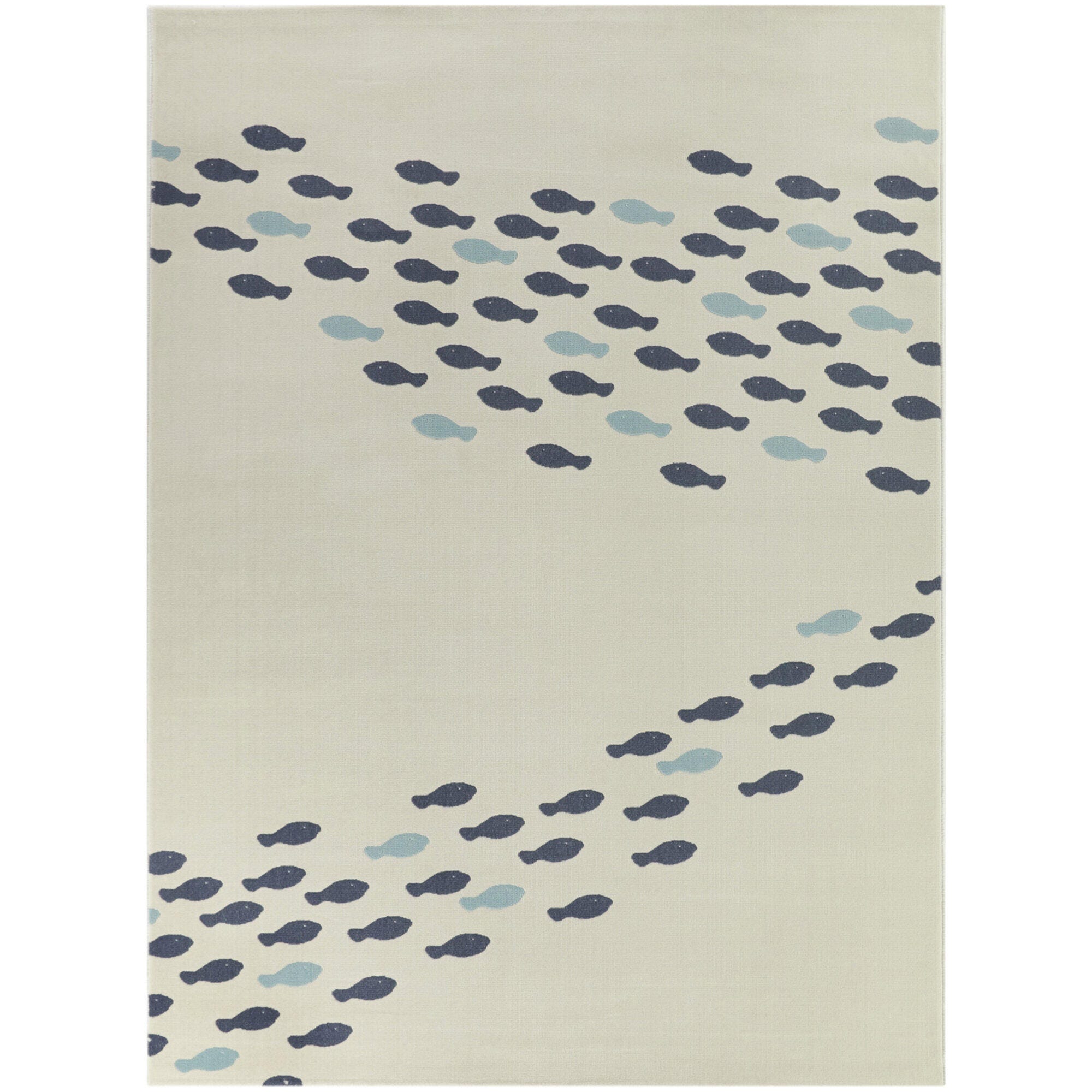 Sullivans Fish School Coastal 5' 3" x 7' Area Rug, Cream, large