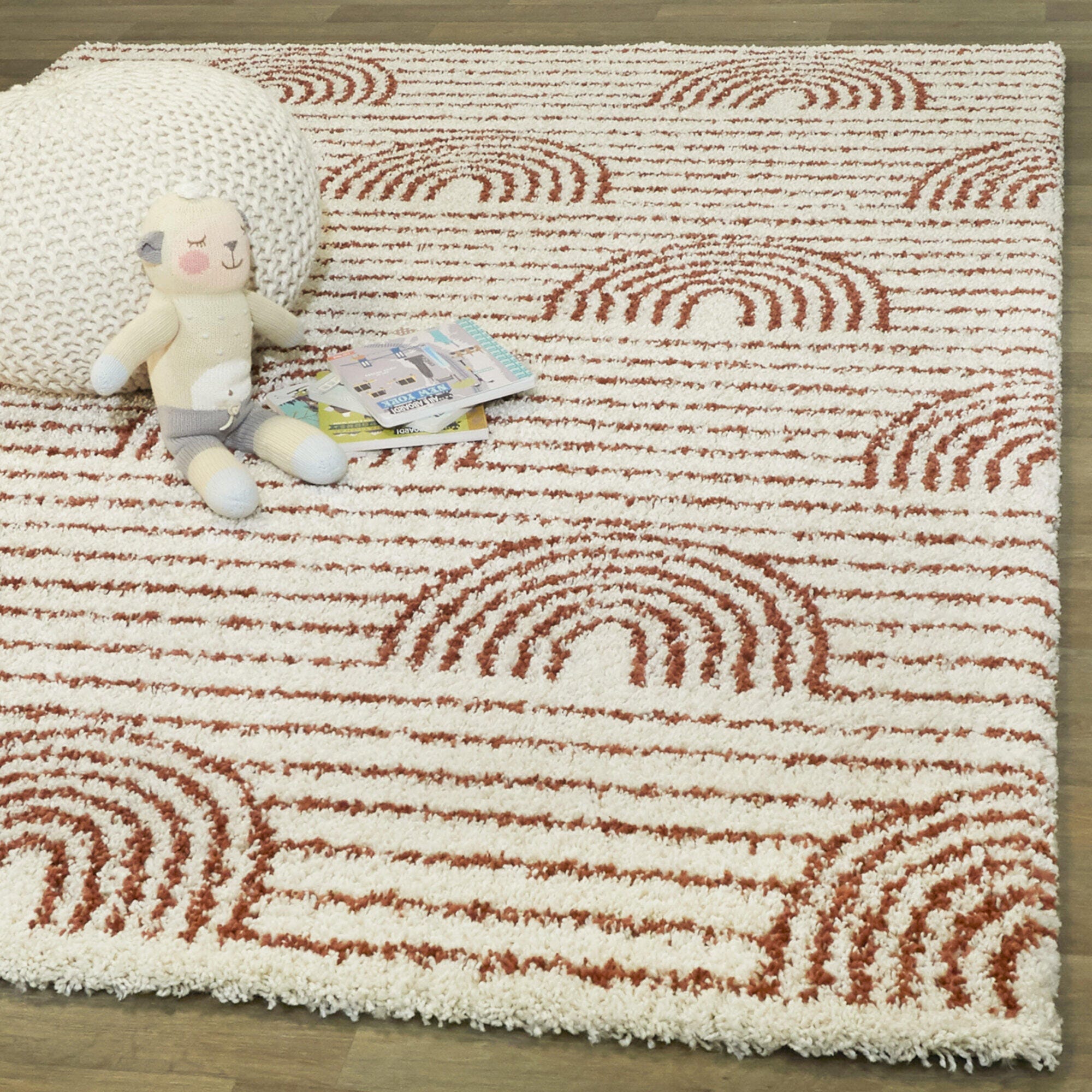 Sullivans Hailey Kids Rainbow Stripe 3' 11" x 5' 7" Area Rug, White/Orange, rollover