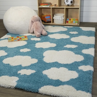 Sullivans Clouds Kids Shag 5' 3" x 7' Area Rug, Blue, rollover