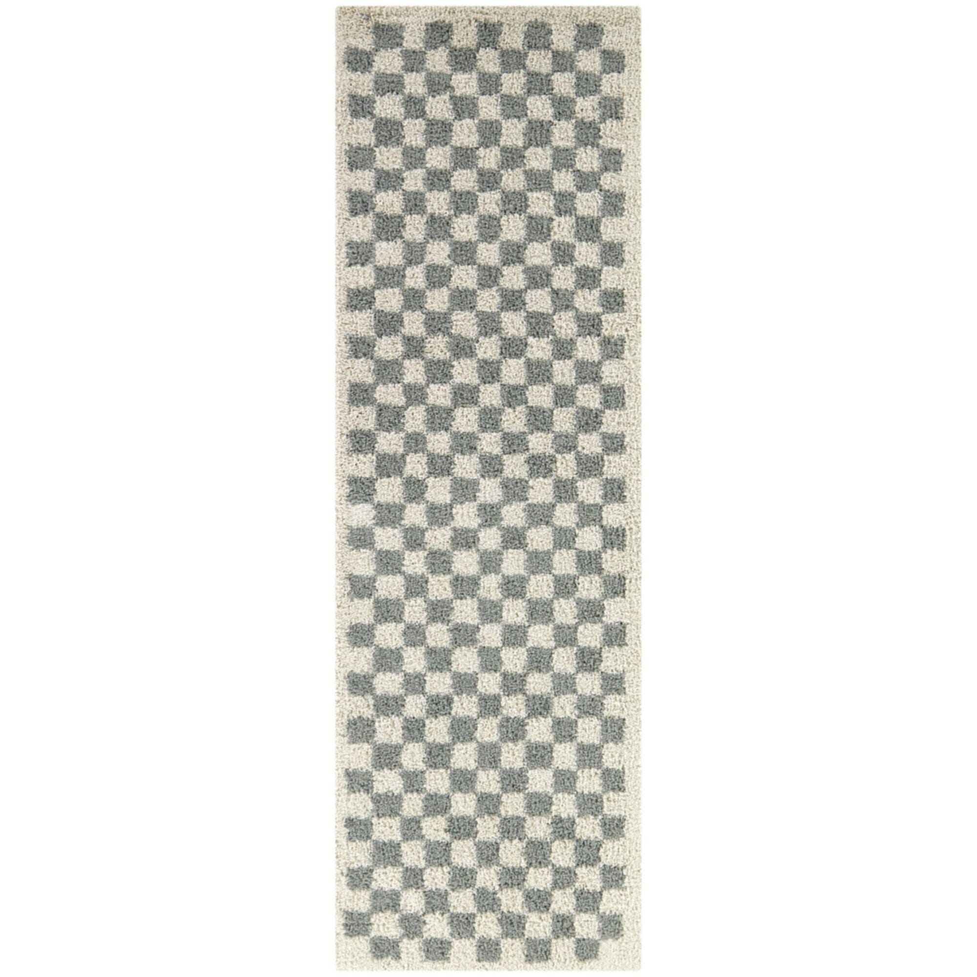 Balta Covey Checkered Shag 2' 2" x 7' Runner Rug, Sage, large