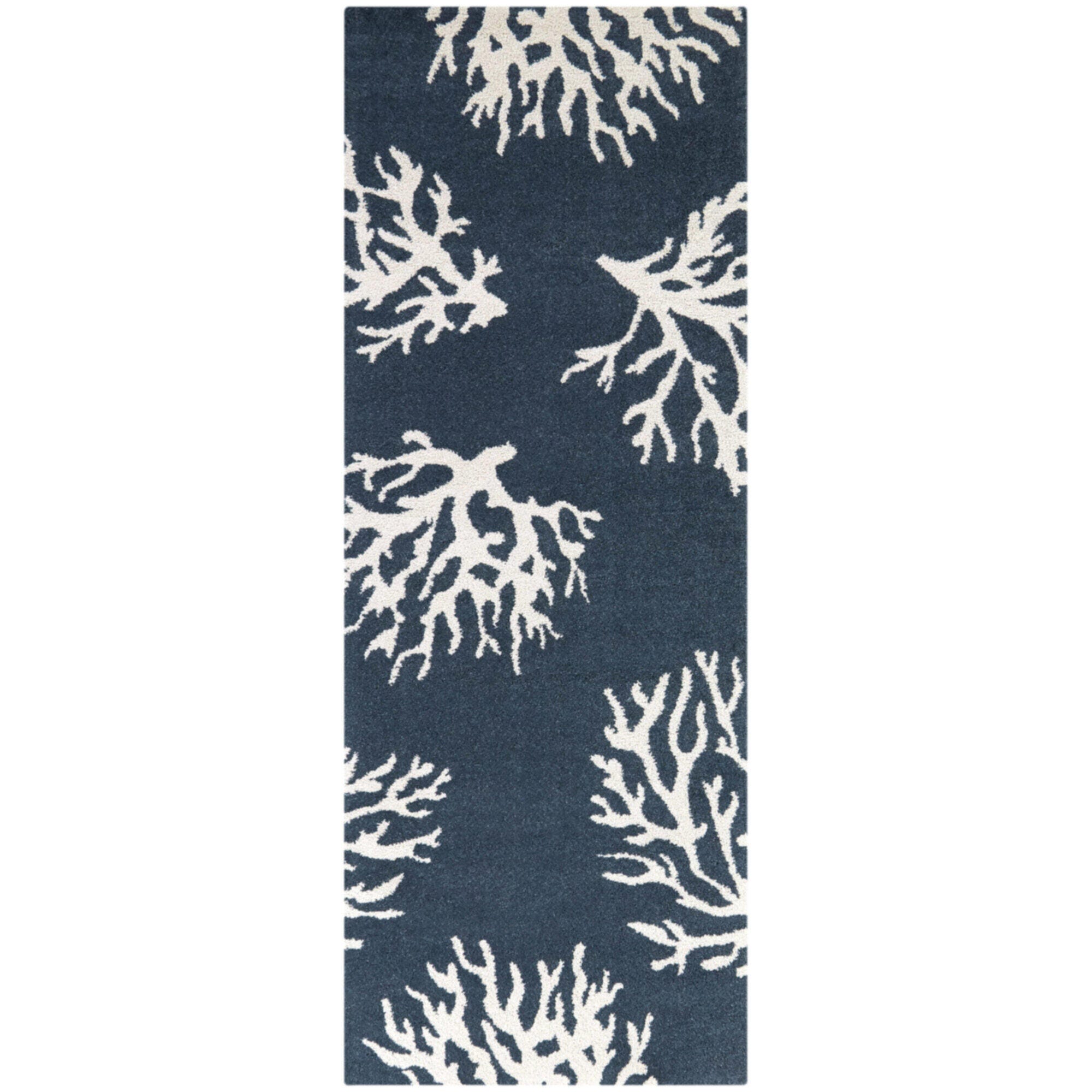 Balta Caistor Coastal Coral Print 2' 7" x 7' Runner Rug, White, large