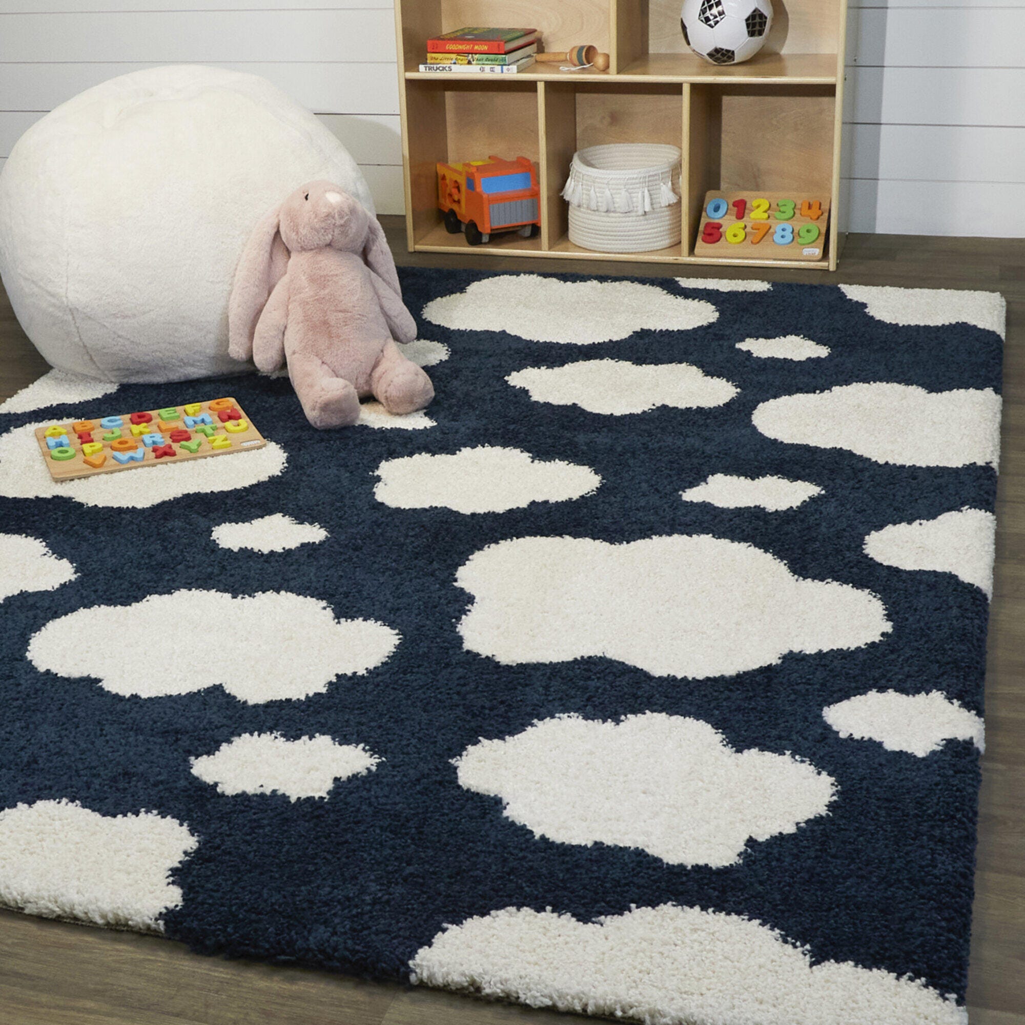Balta Clouds Kids Shag 3' 11" x 5' 7" Area Rug, Navy, rollover