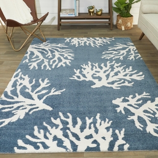 Balta Caistor Coastal Coral Print 5' 3" x 7' Area Rug, White, rollover