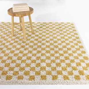 Balta Covey Checkered Shag 5' 3" x 7' Area Rug, Mustard, rollover