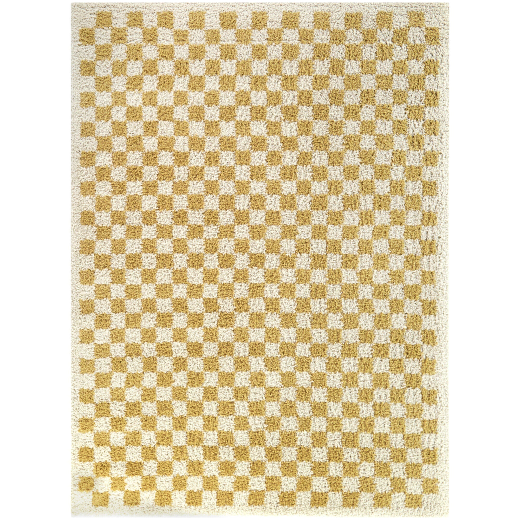 Balta Covey Checkered Shag 5' 3" x 7' Area Rug, Mustard, large