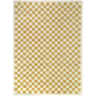 Balta Covey Checkered Shag 5' 3" x 7' Area Rug, Mustard, large