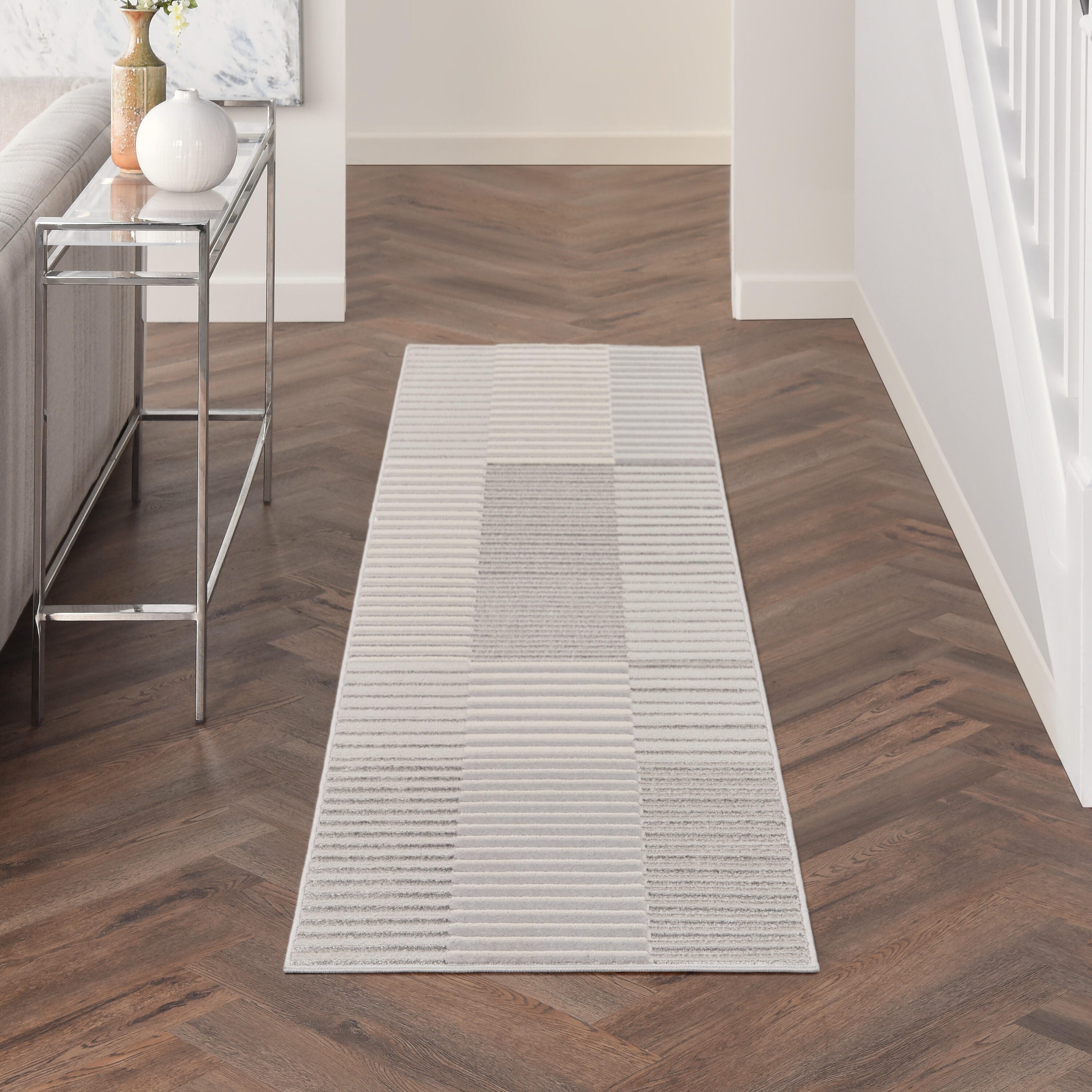 Nourison Home Brushstrokes 2'2" x 7'6" Area Rug, Silver/Gray, rollover