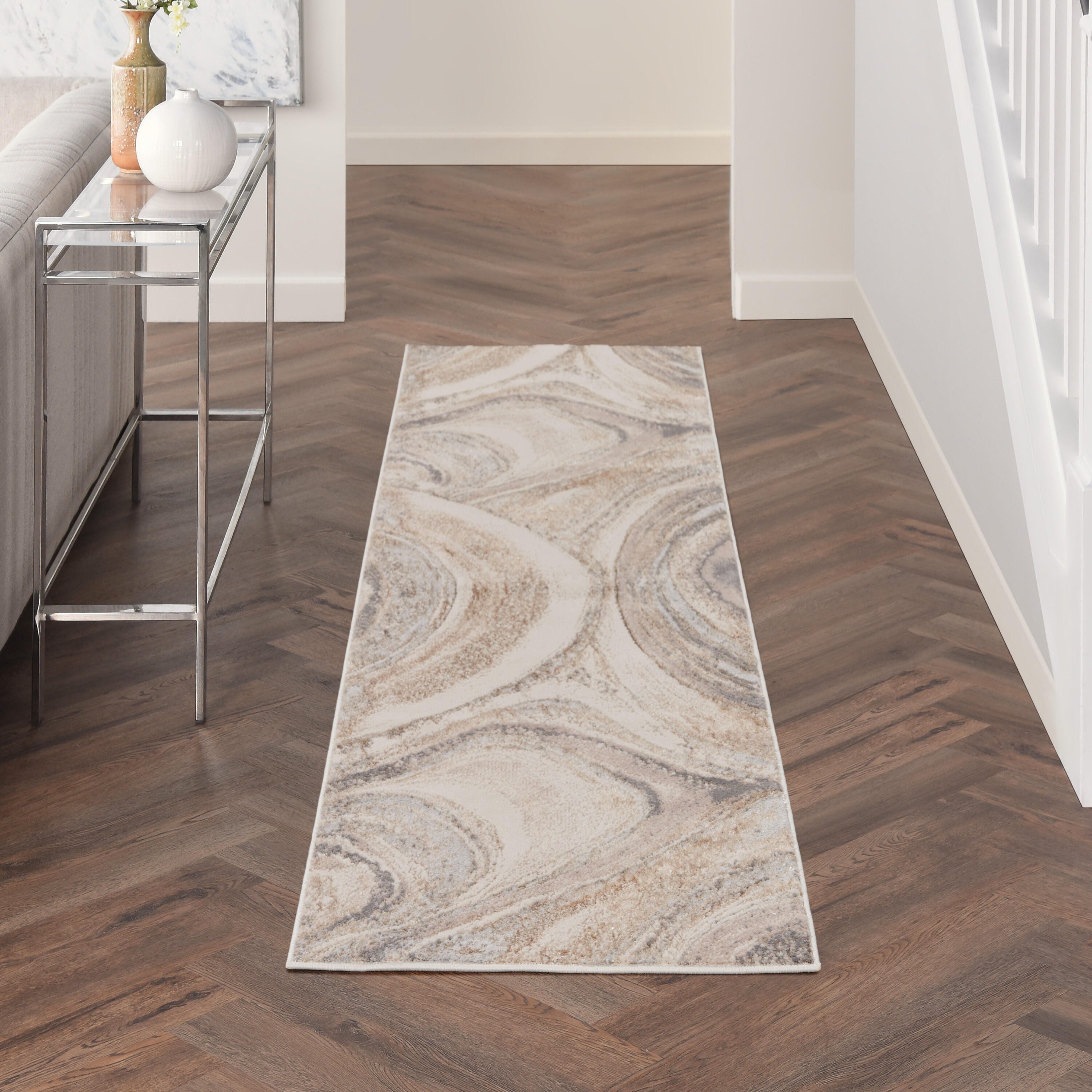 Nourison Home Brushstrokes 2'2" x 7'6" Area Rug, Cream/Gray, large