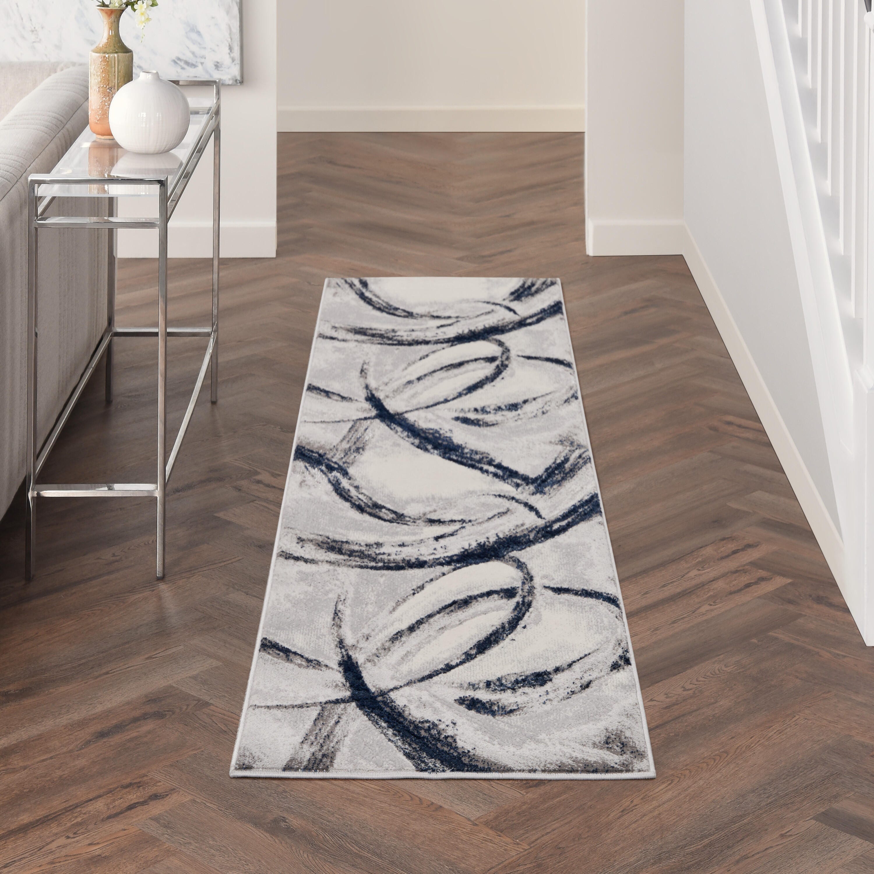 Nourison Home Brushstrokes 2'2" x 7'6" Area Rug, Gray/Navy, rollover