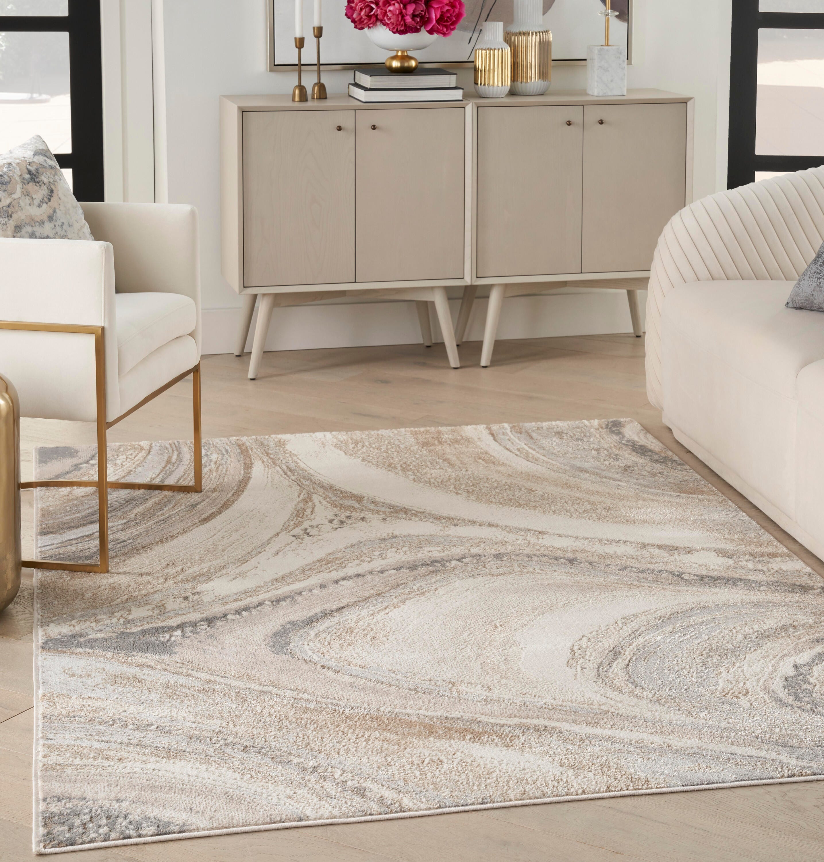Nourison Home Brushstrokes 5'3" x 7'3" Area Rug, Cream/Gray, rollover