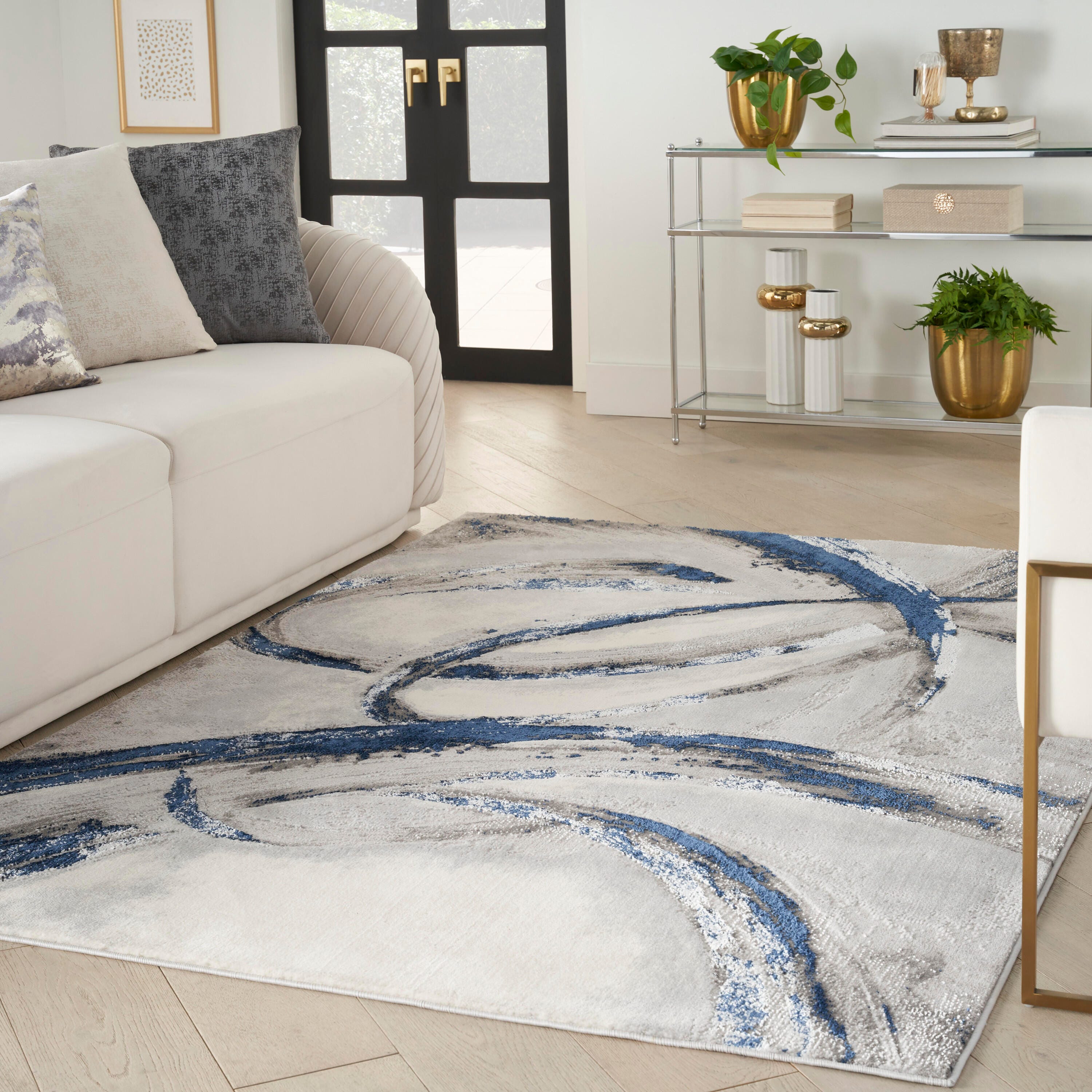 Nourison Home Brushstrokes 5'3" x 7'3" Area Rug, Gray/Navy, rollover