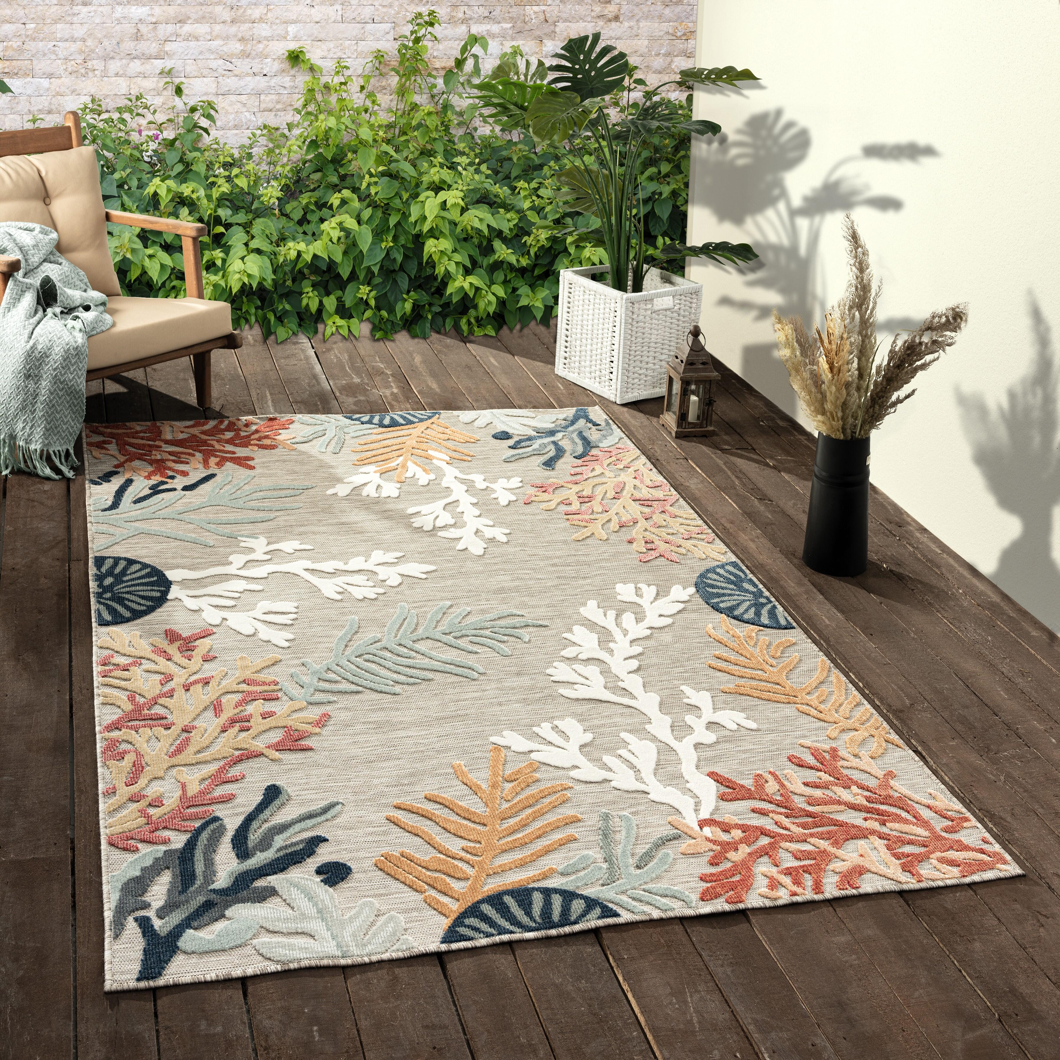 Marina 8' x 10' Indoor/Outdoor Area Rug, Multi Brown, rollover