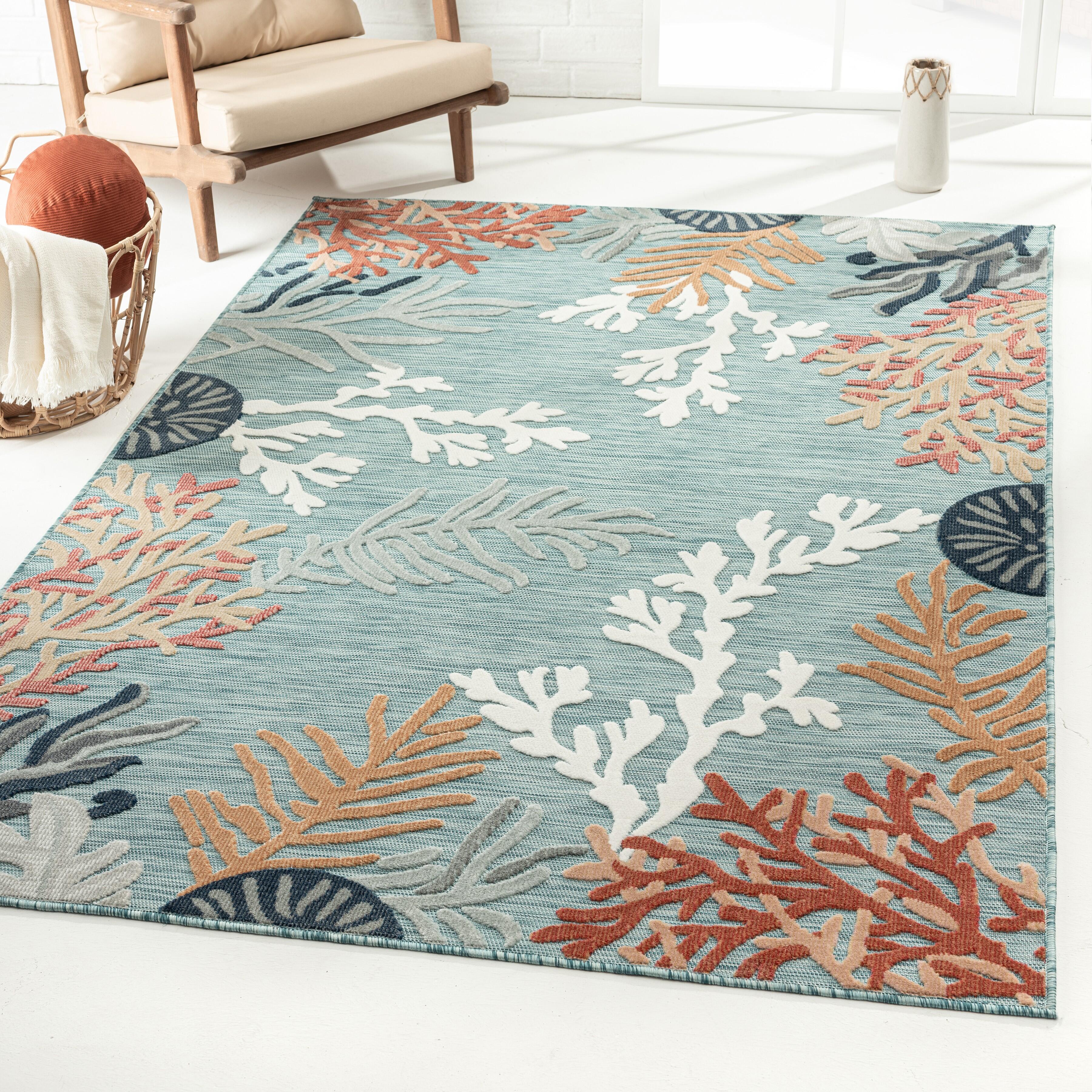 Marina 5' x 7' Indoor/Outdoor Area Rug, Multi Blue, large