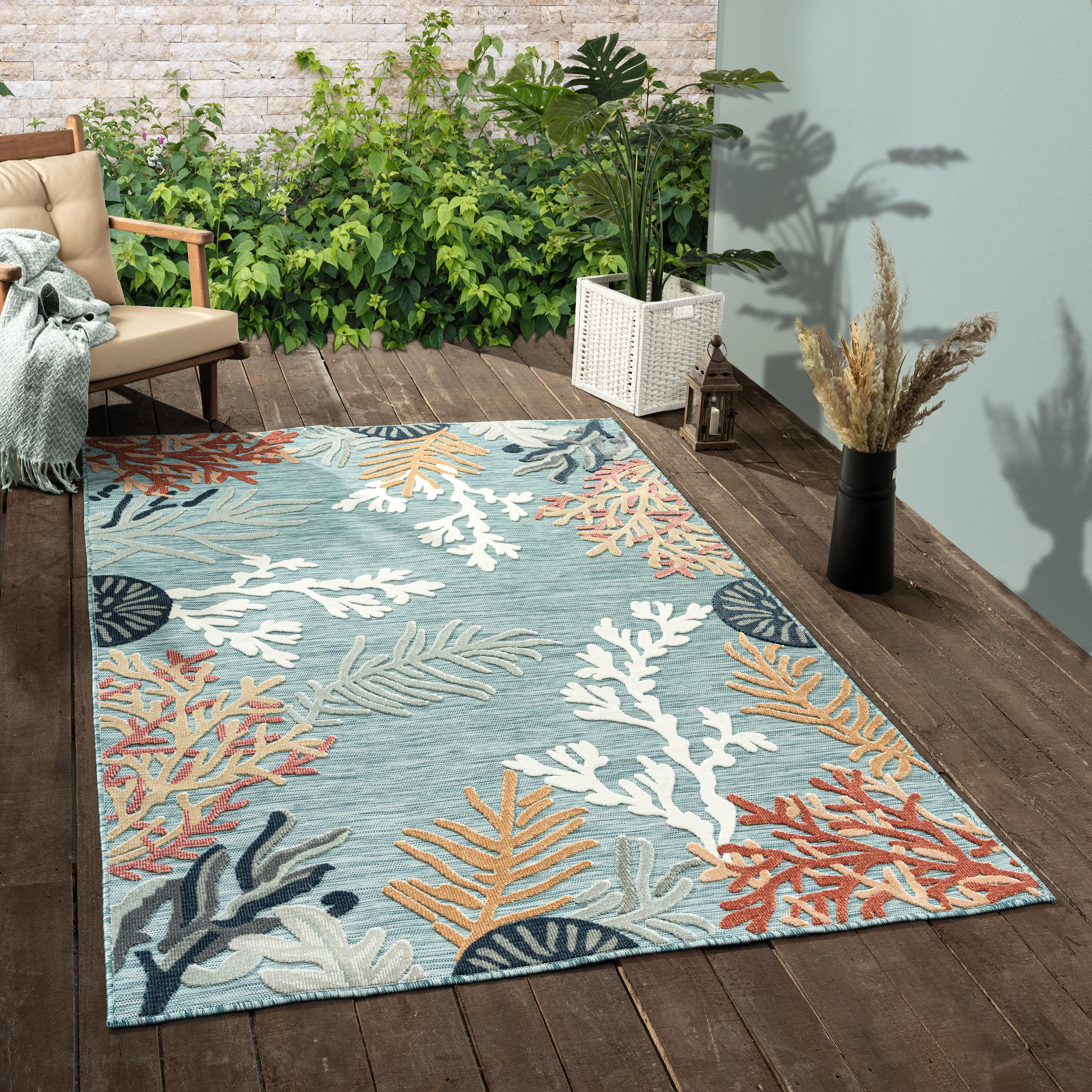 Marina 8' x 10' Indoor/Outdoor Area Rug, Multi Blue, rollover
