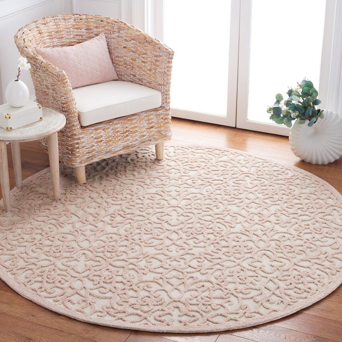 Safavieh Martha Stewart Collection High-Low 6' x 6' Round Area Rug, Ivory/Pink, rollover
