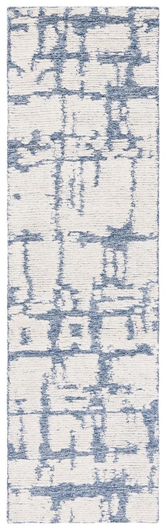 Safavieh Martha Stewart Collection Sculptural  2'x 8' Runner Rug, Blue/Ivory, large