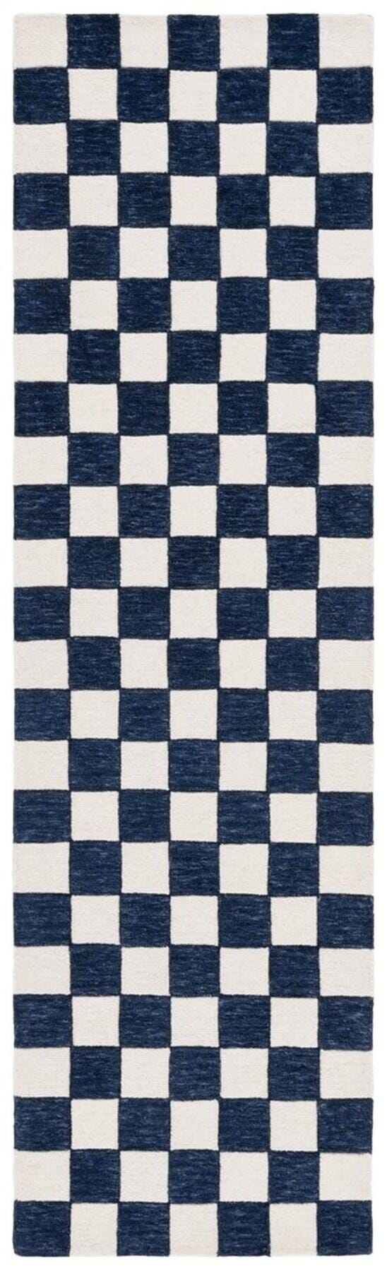 Safavieh Martha Stewart Collection Plaid  2'x 8' Runner Rug, Navy/Ivory, large
