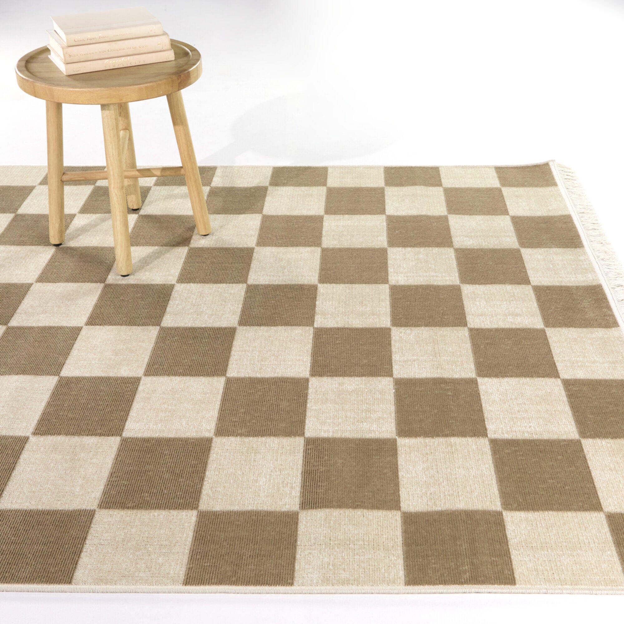 Pearse Checkered Color Block 7' 10" x 10' Area Rug, Taupe, rollover
