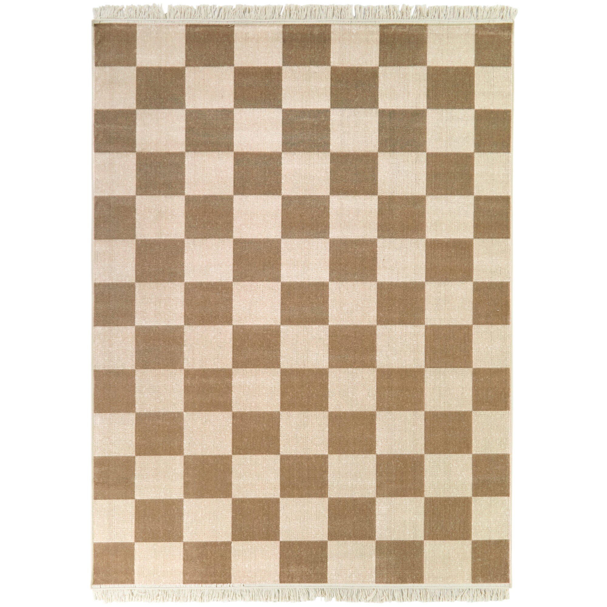 Pearse Checkered Color Block 7' 10" x 10' Area Rug, Taupe, large