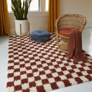Mackie Checkered Shag 7' 10" x 10' Area Rug, Rust, rollover