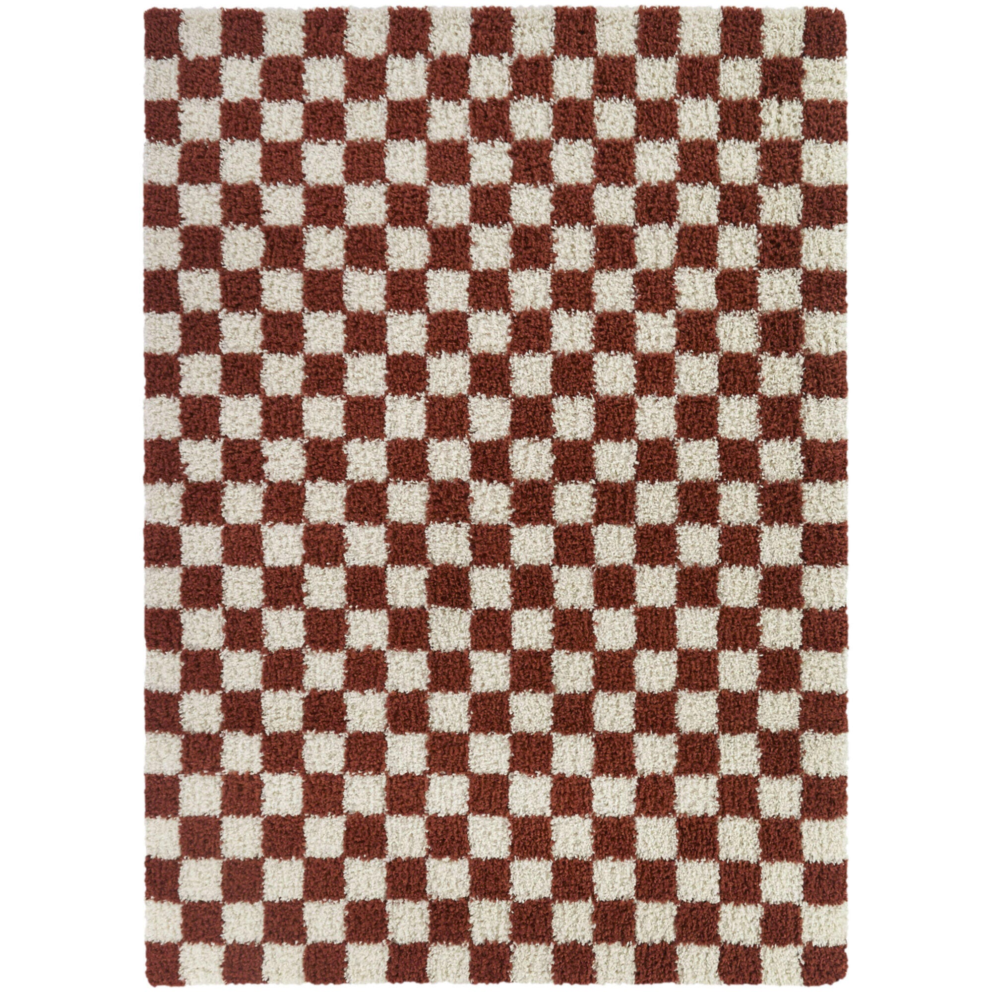 Mackie Checkered Shag 7' 10" x 10' Area Rug, Rust, large