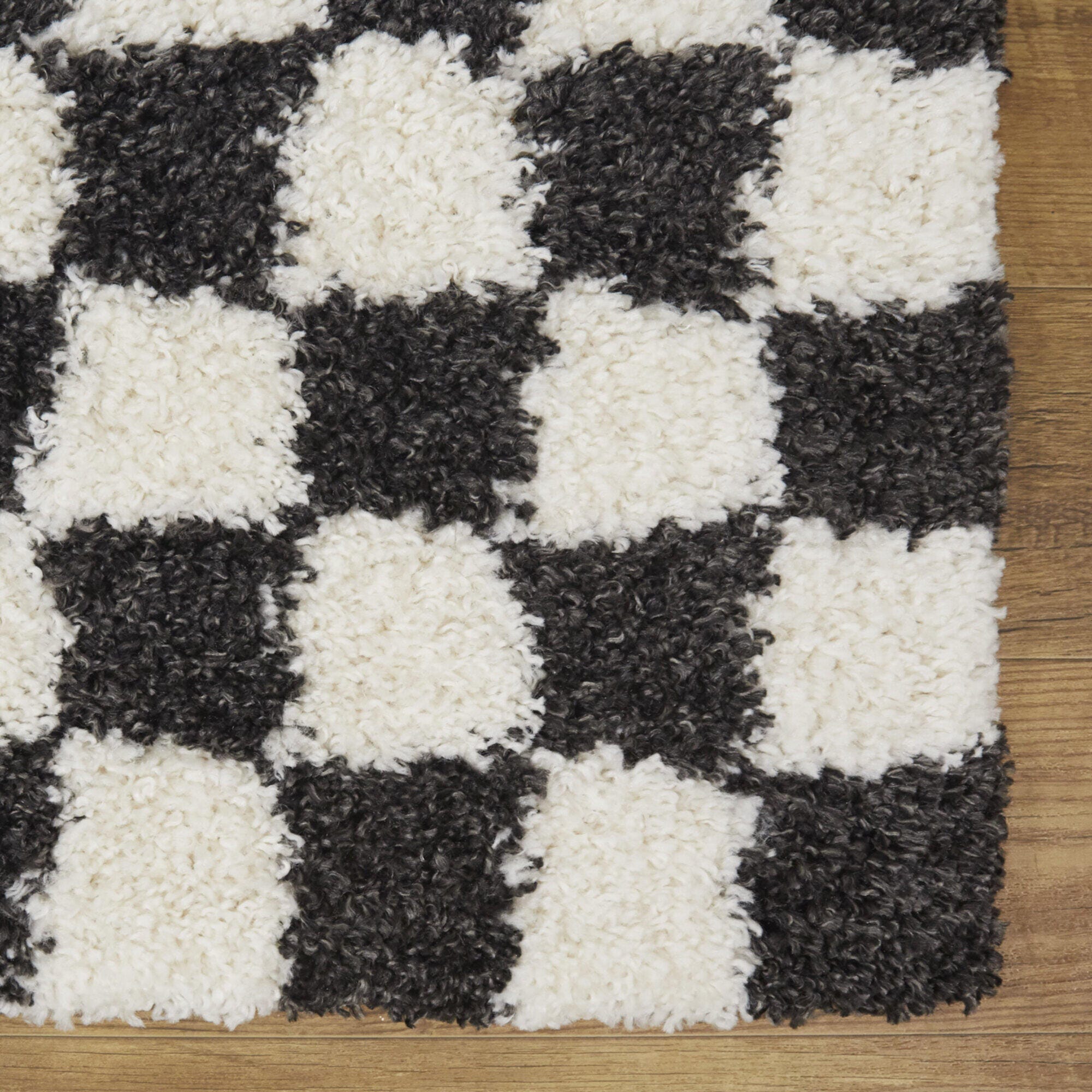 Mackie Checkered Shag 7' 10" x 10' Area Rug, Charcoal, large
