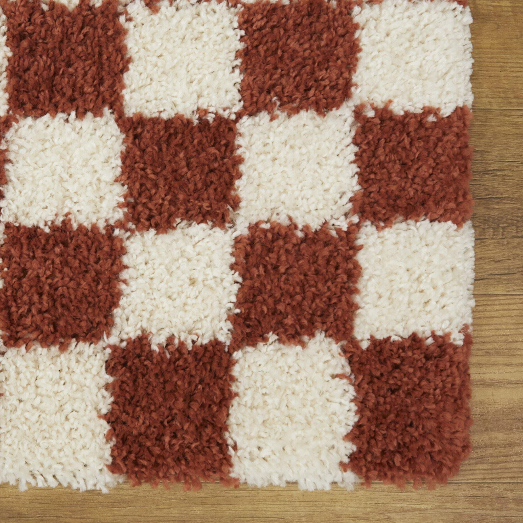 Mackie Checkered Shag 5' 3" x 7' Area Rug, Rust, large