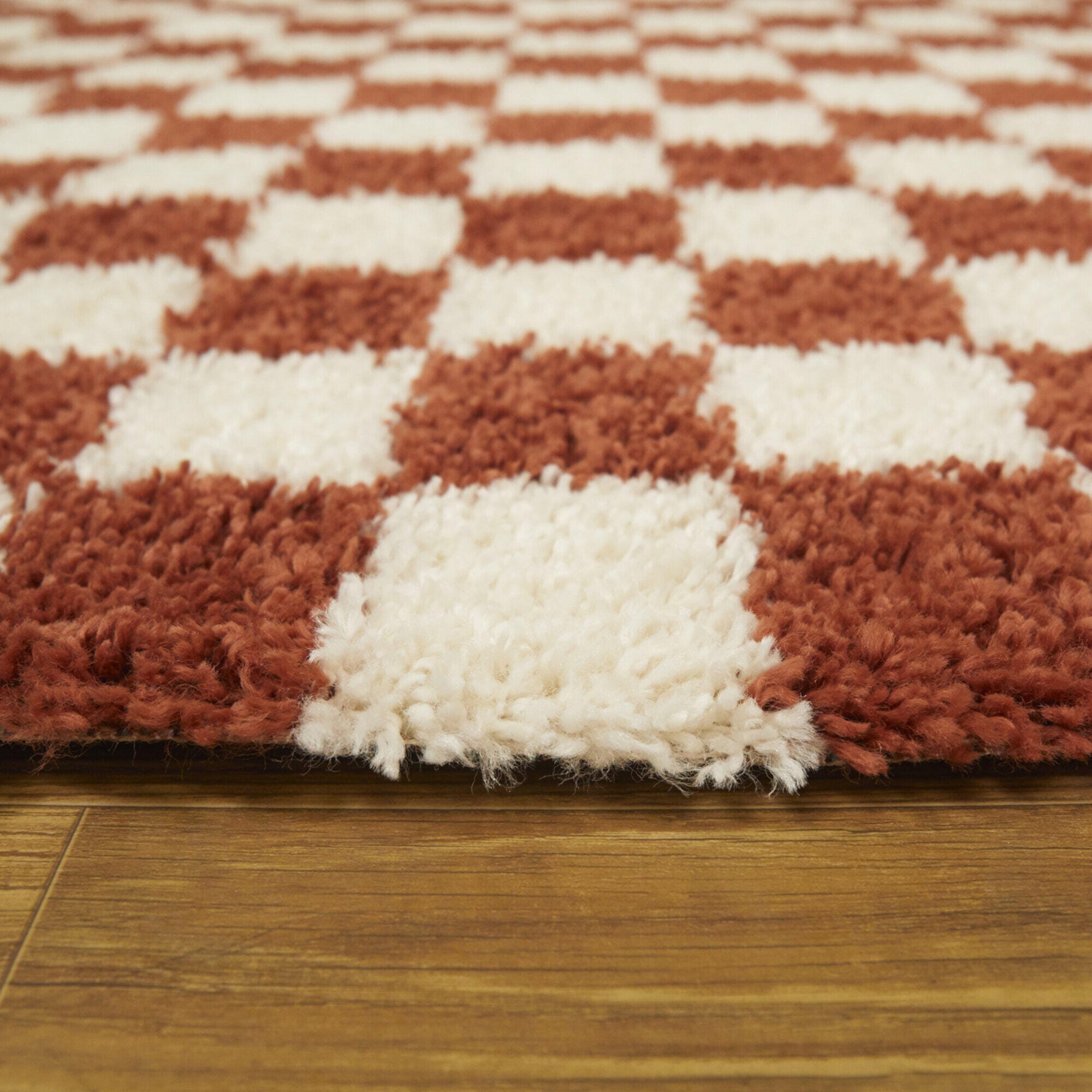 Mackie Checkered Shag 5' 3" x 7' Area Rug, Rust, large