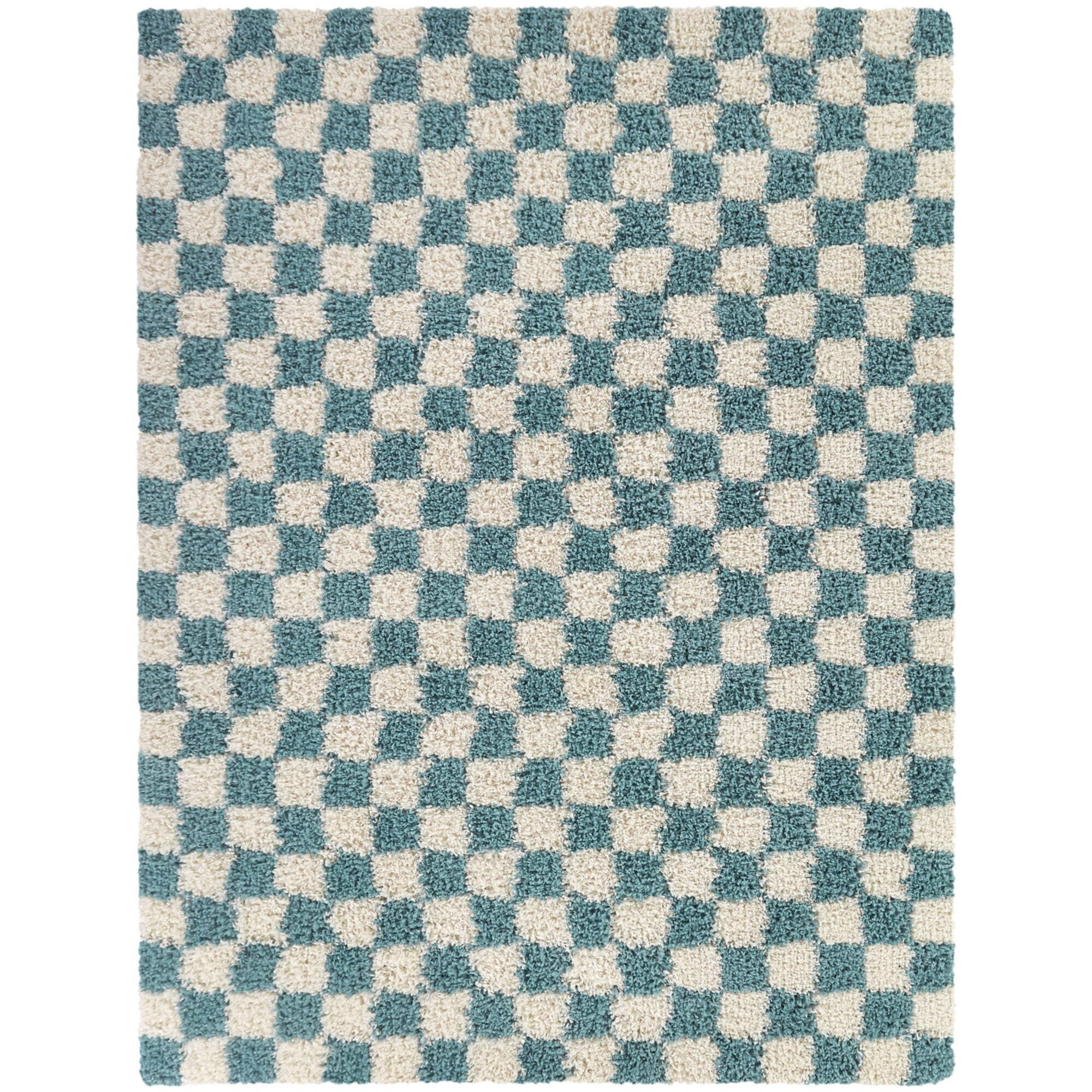Mackie Checkered Shag 7' 10" x 10' Area Rug, Aqua, large