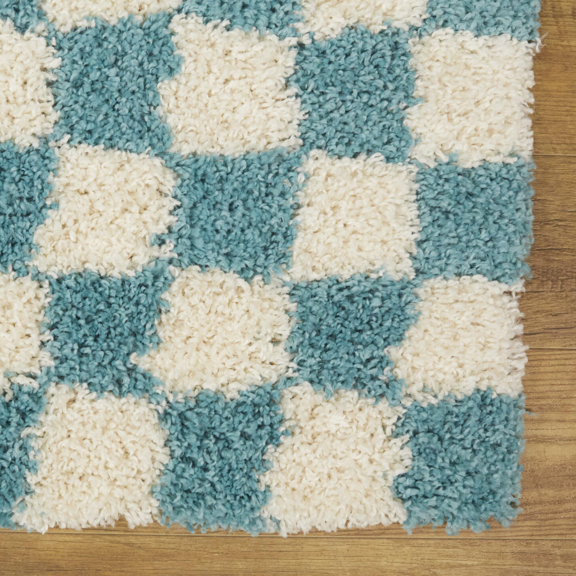 Mackie Checkered Shag 7' 10" x 10' Area Rug, Aqua, large
