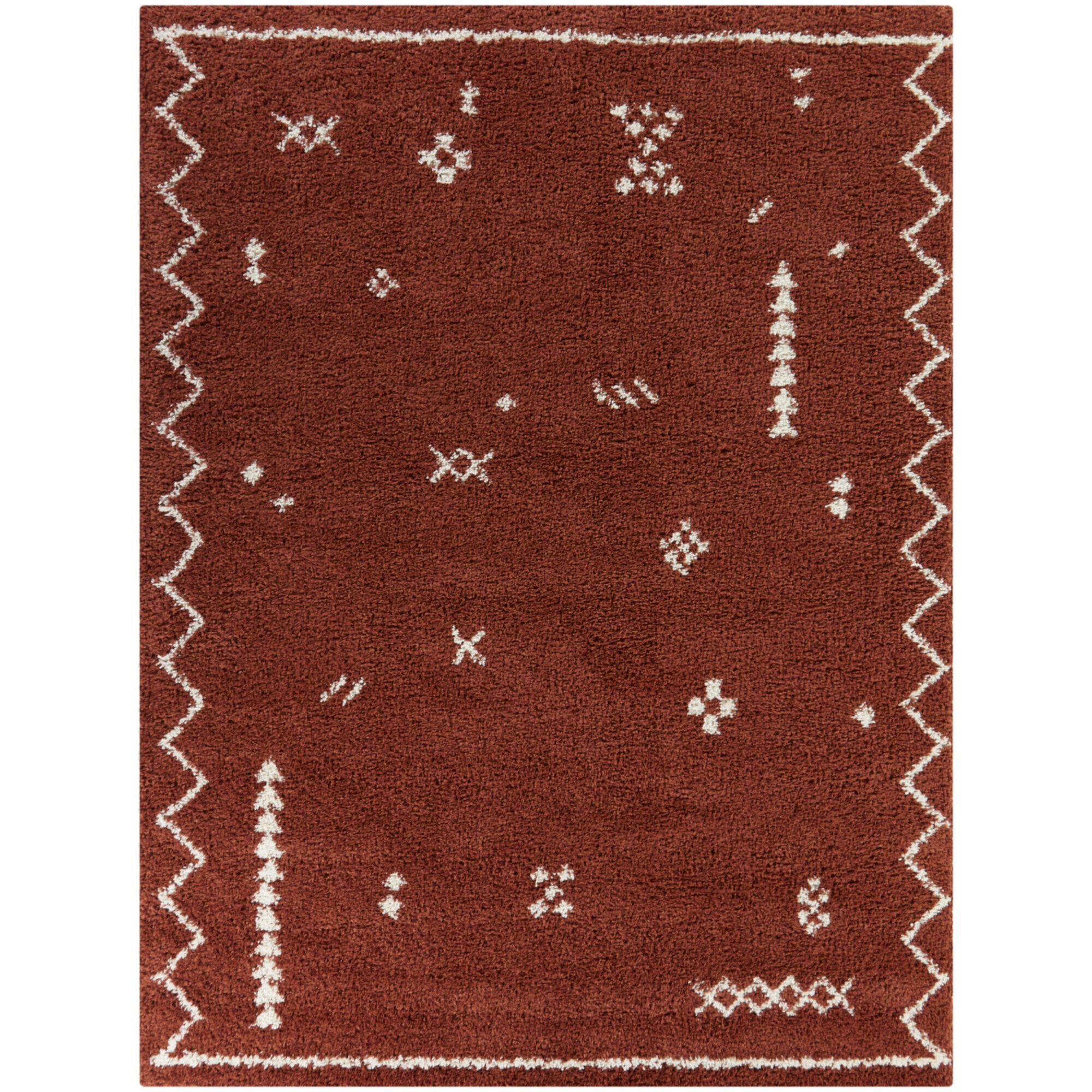 Eila Tribal Shag 5' 3" x 7' Area Rug, Rust, large