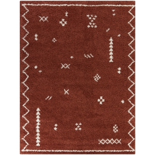 Eila Tribal Shag 5' 3" x 7' Area Rug, Rust, large