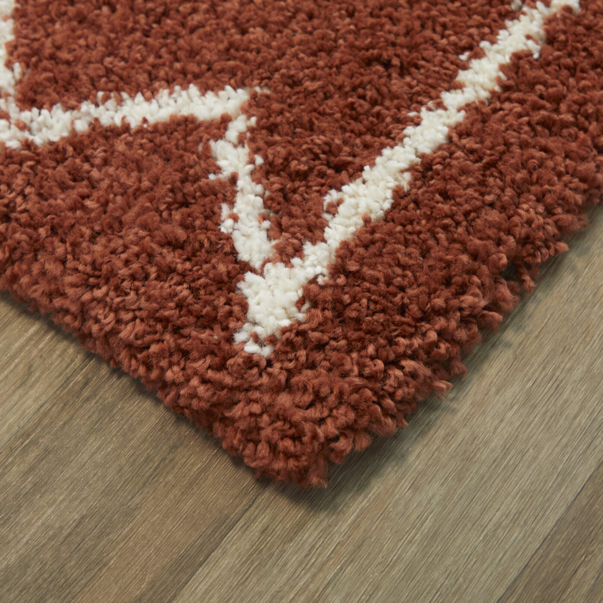 Eila Tribal Shag 5' 3" x 7' Area Rug, Rust, large