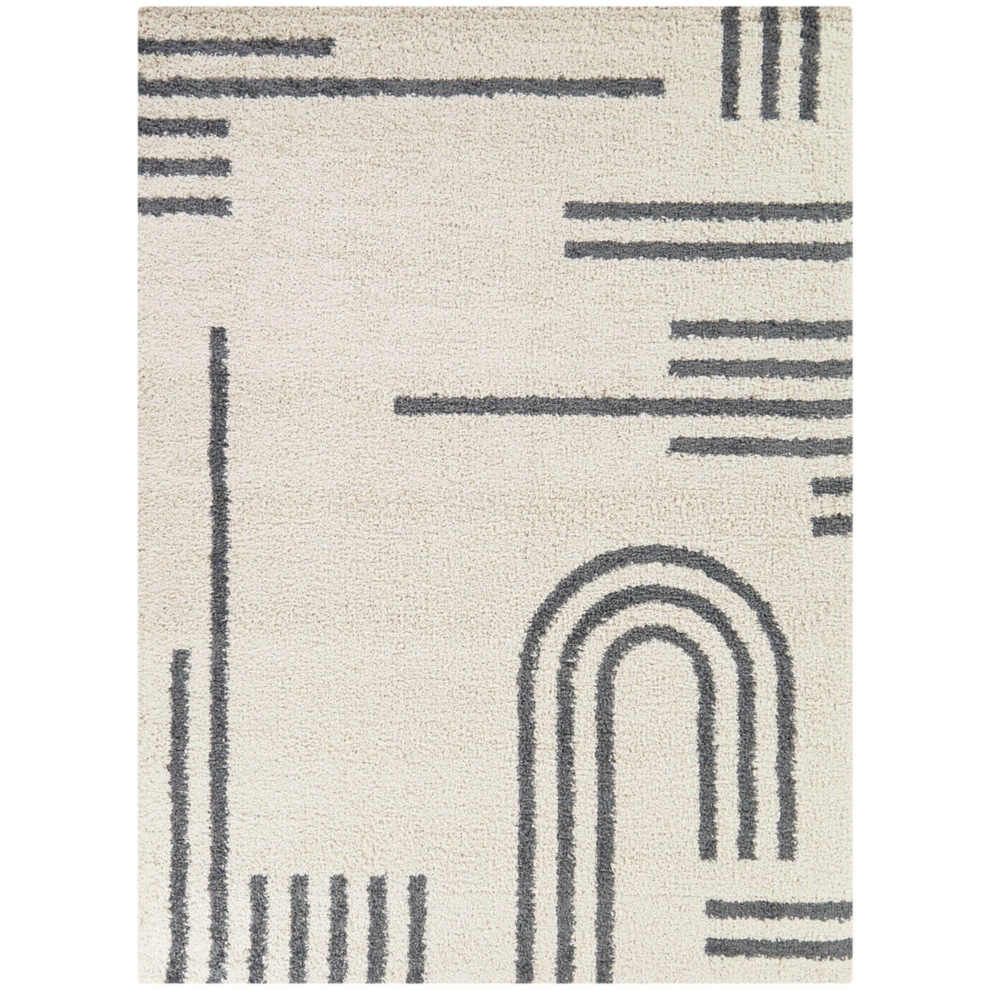 Erin Striped Shag 5' 3" x 7' Area Rug, Gray, large