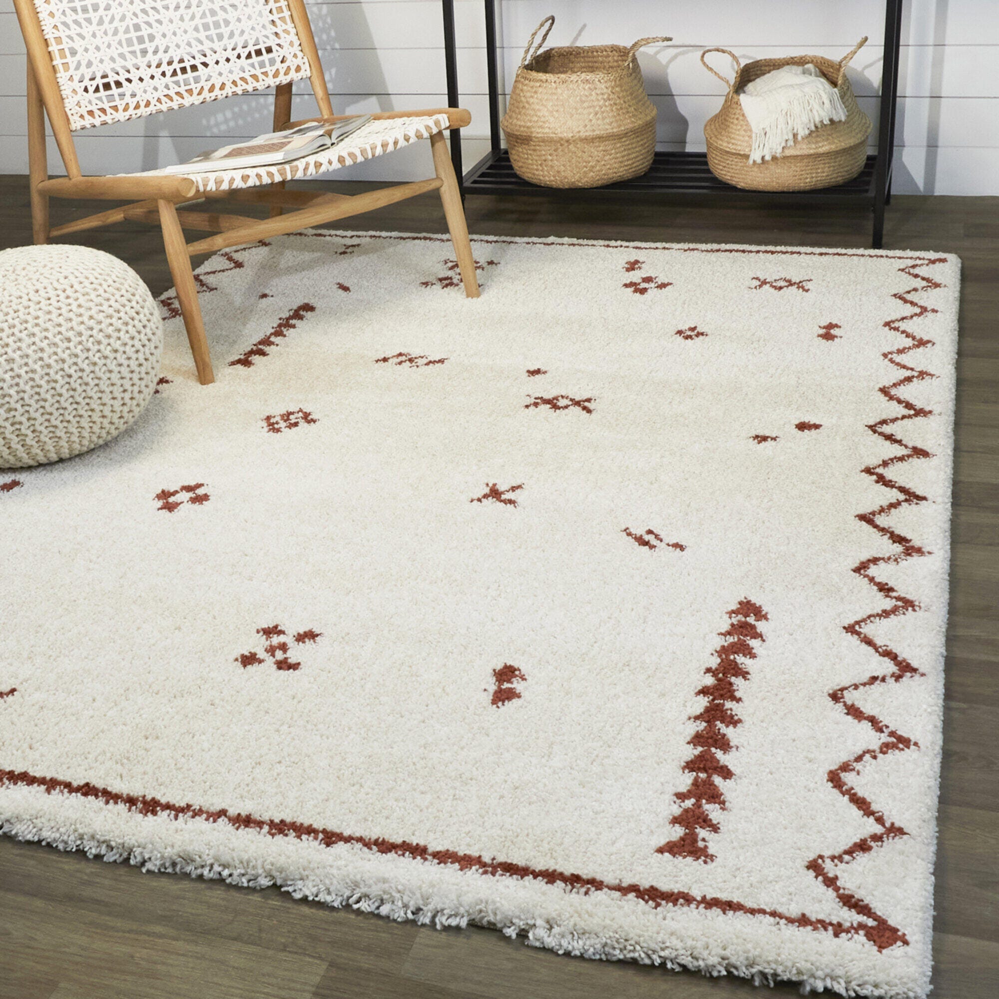 Eila Tribal Shag 7' 10" x 10' Area Rug, Cream/Rust, rollover