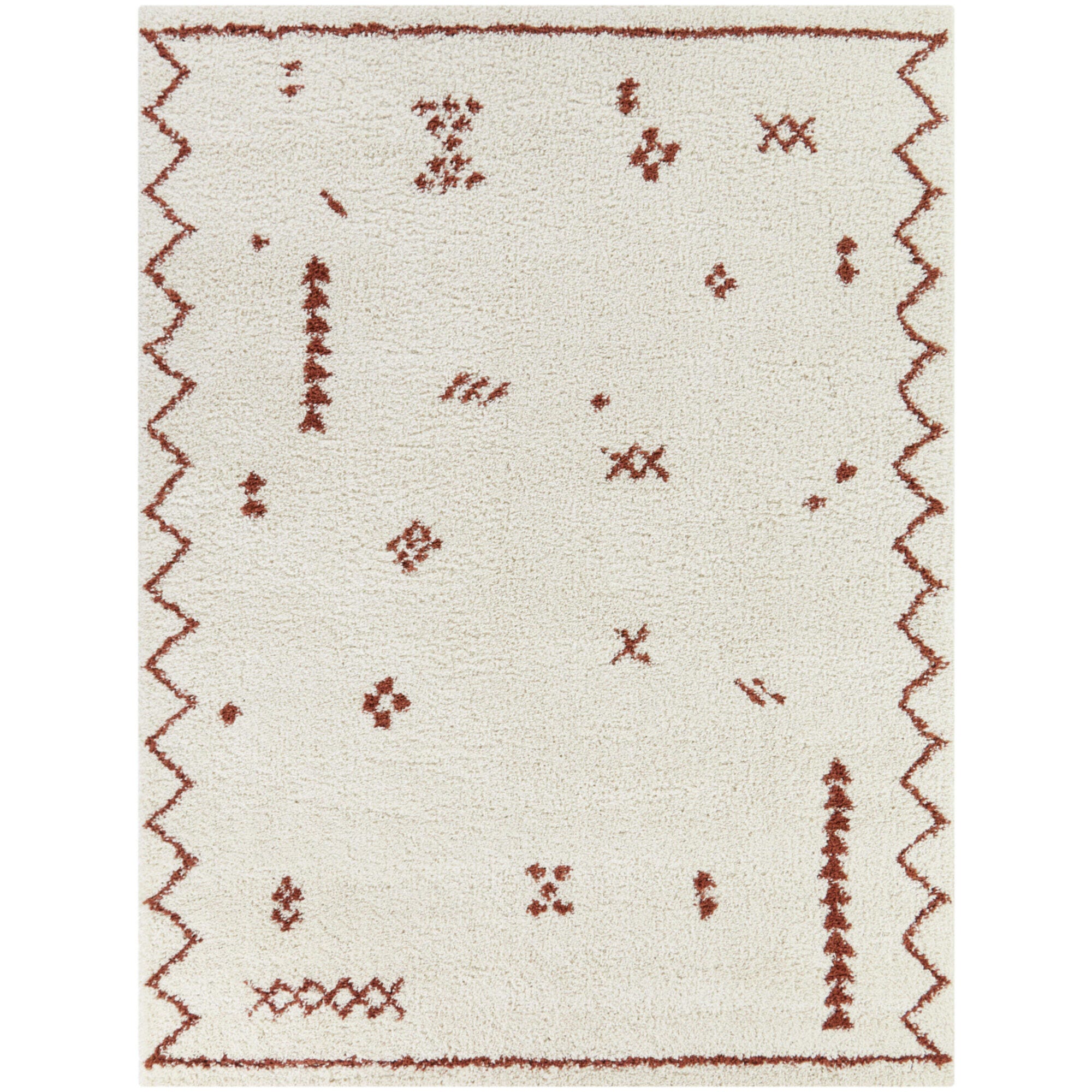 Eila Tribal Shag 7' 10" x 10' Area Rug, Cream/Rust, large