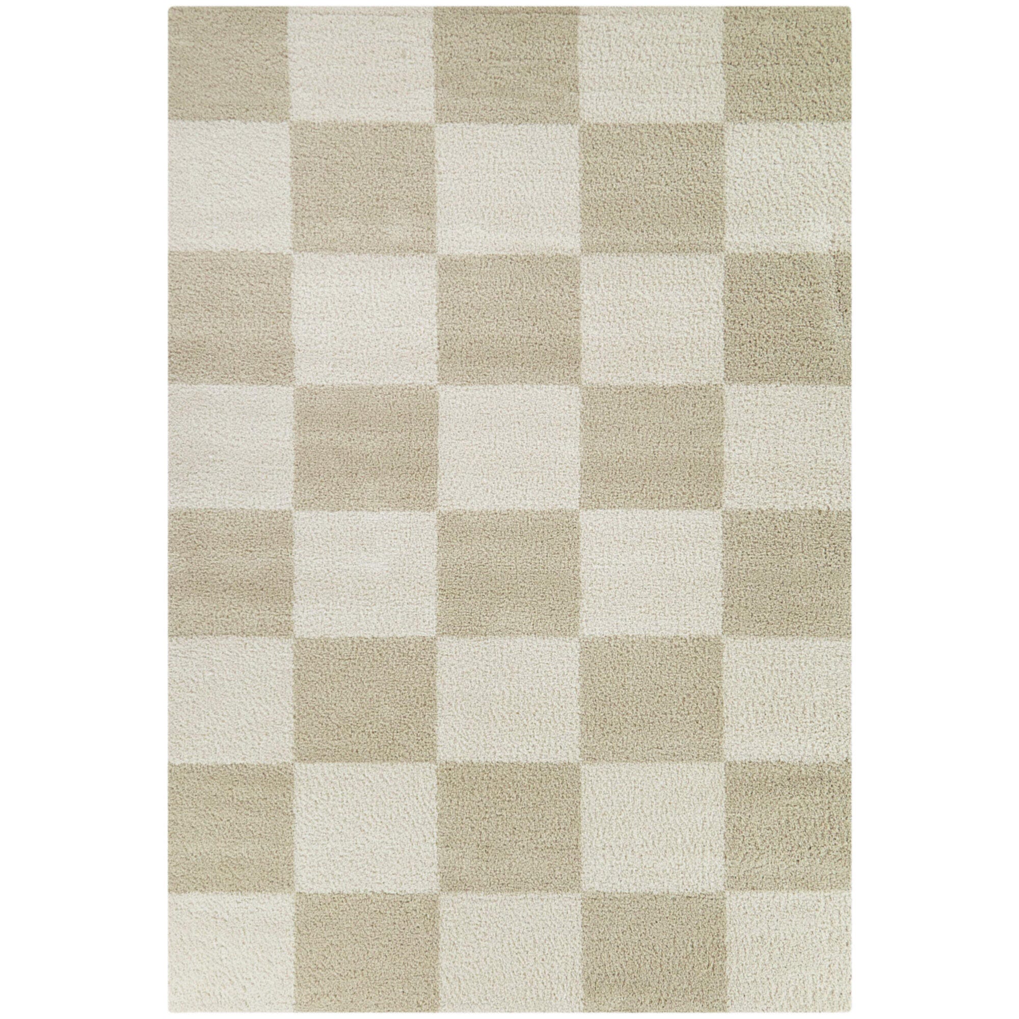 Reinhart Checkered 5' 3" x 7' Area Rug, Beige, large