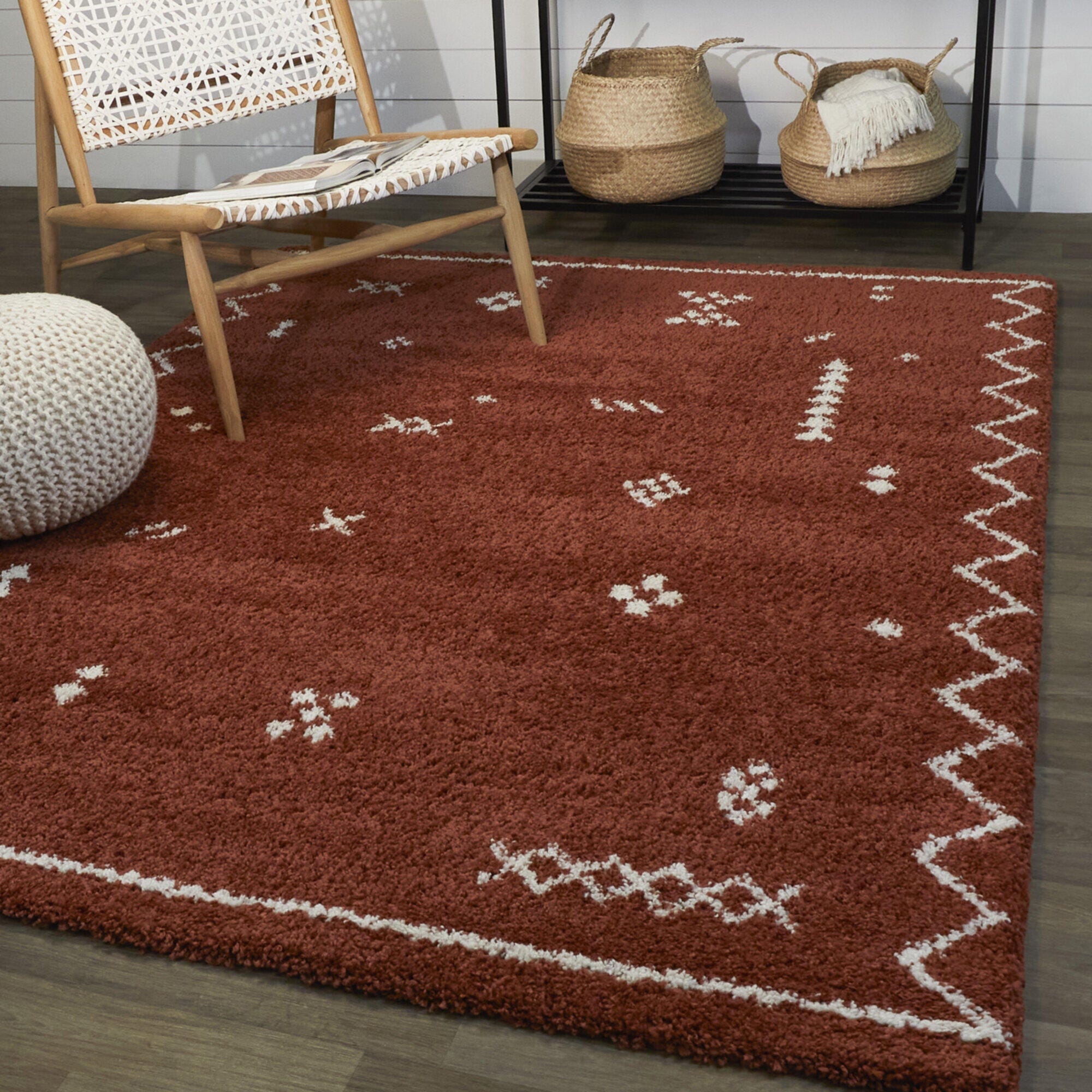 Eila Tribal Shag 7' 10" x 10' Area Rug, Rust, rollover