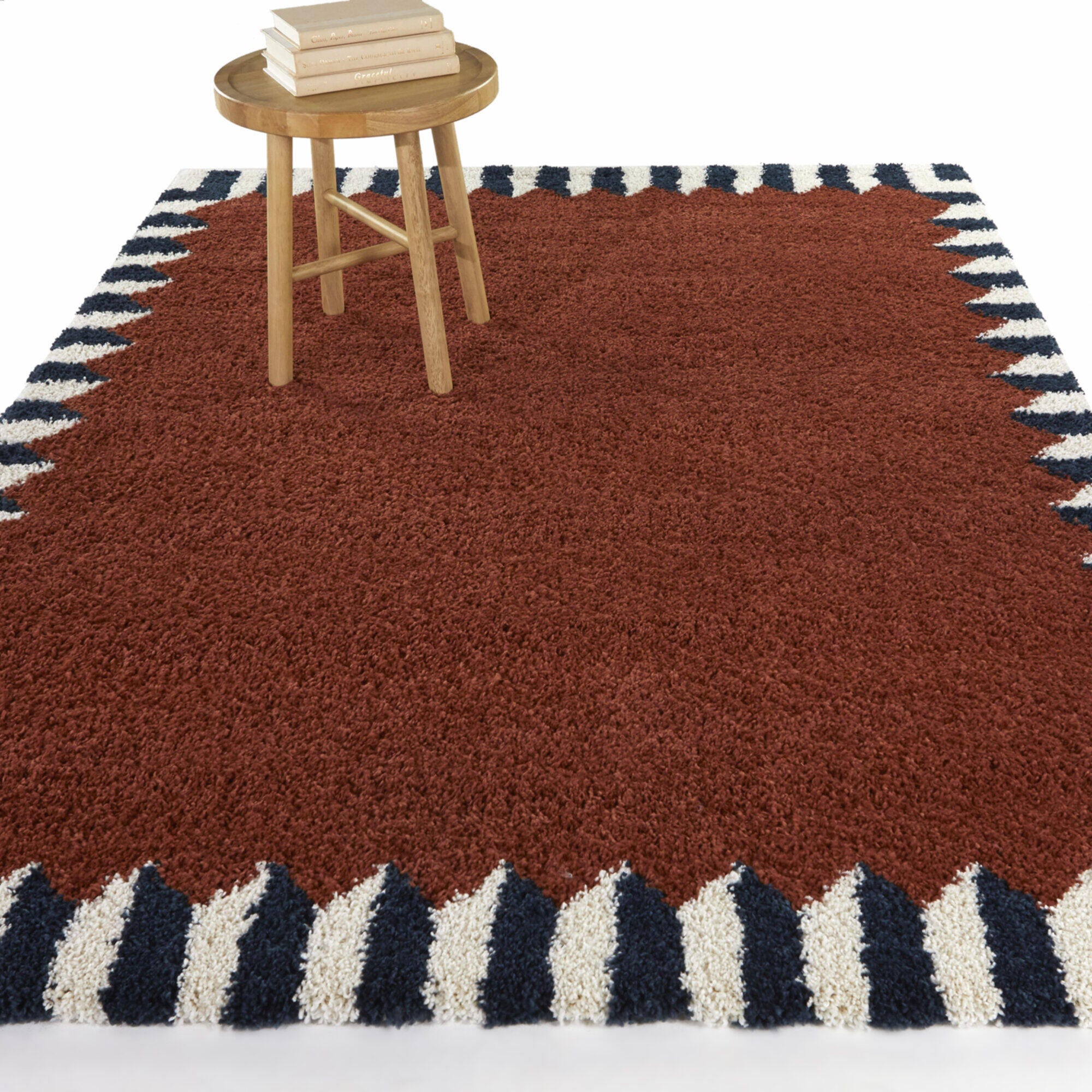 Vasile Border Shag 7' 10" x 10' Area Rug, Rust, rollover