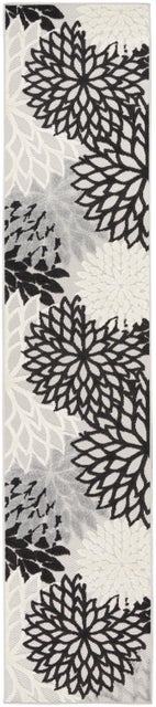 Nourison Home Splash Indoor/Outdoor 2'3" X 10' Dahlia Floral Runner, Black/White