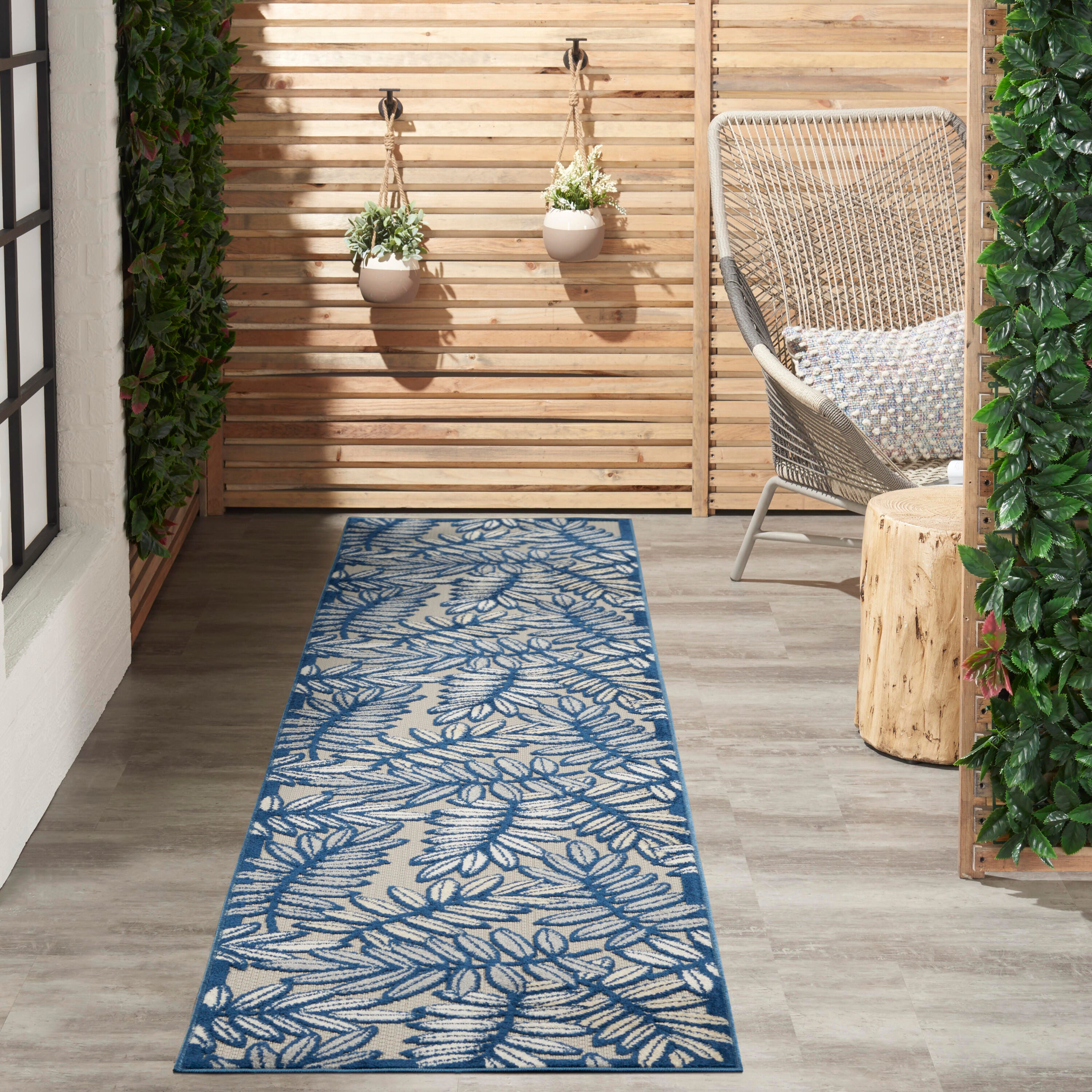 Nourison Home Splash 2'3" X 10' Botanical Pattern Runner, Ivory/Navy, large