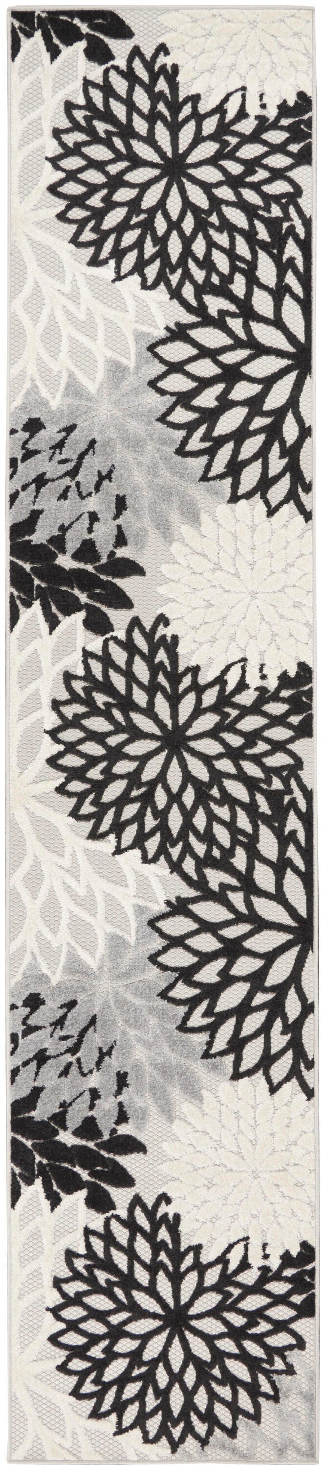 Nourison Home Splash 2'3" X 12' Dahlia Floral Runner, Black/White, large